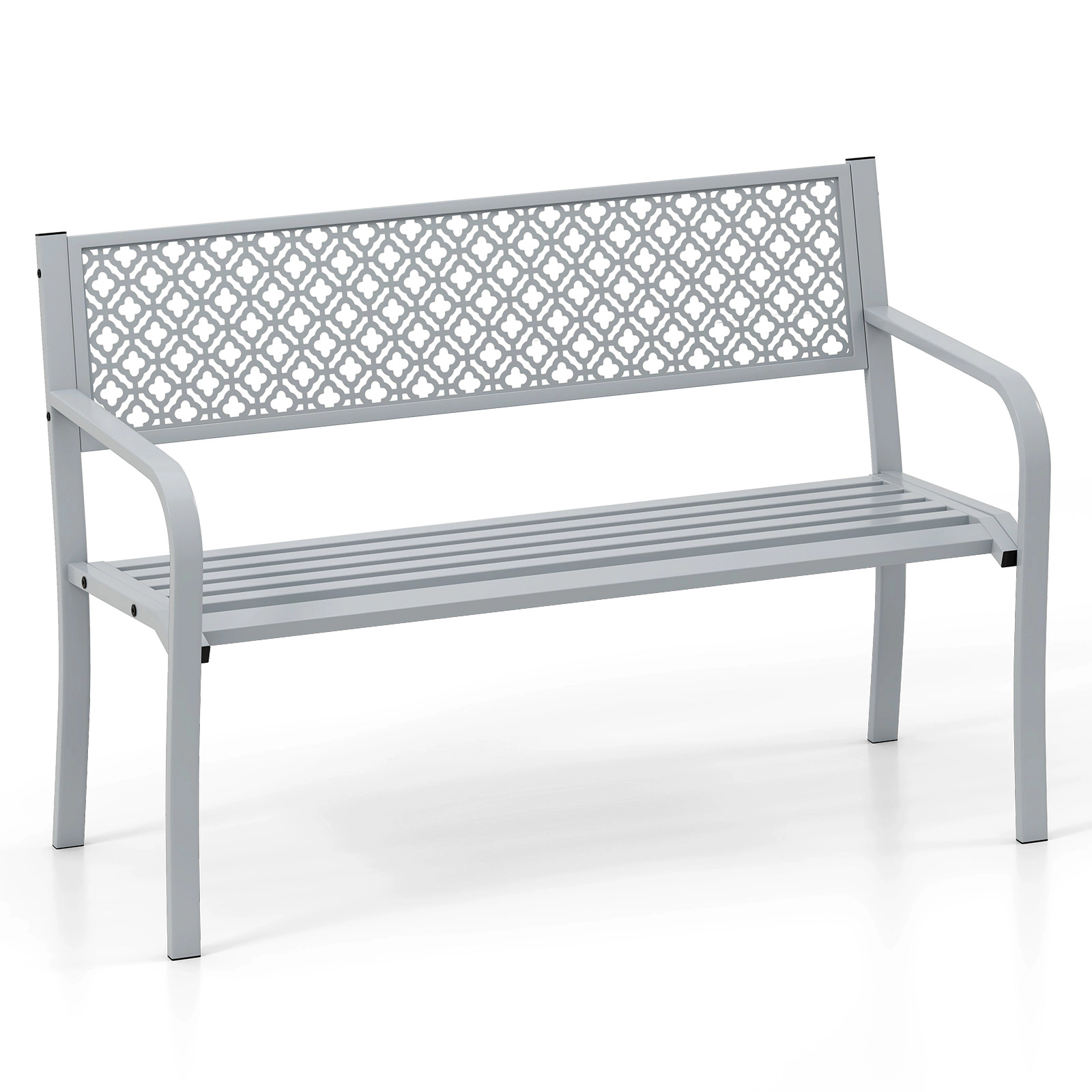 SUGIFT 50-Inch Black Steel Outdoor Garden Bench, 790-Lb Capacity, Geometric Lattice Backrest