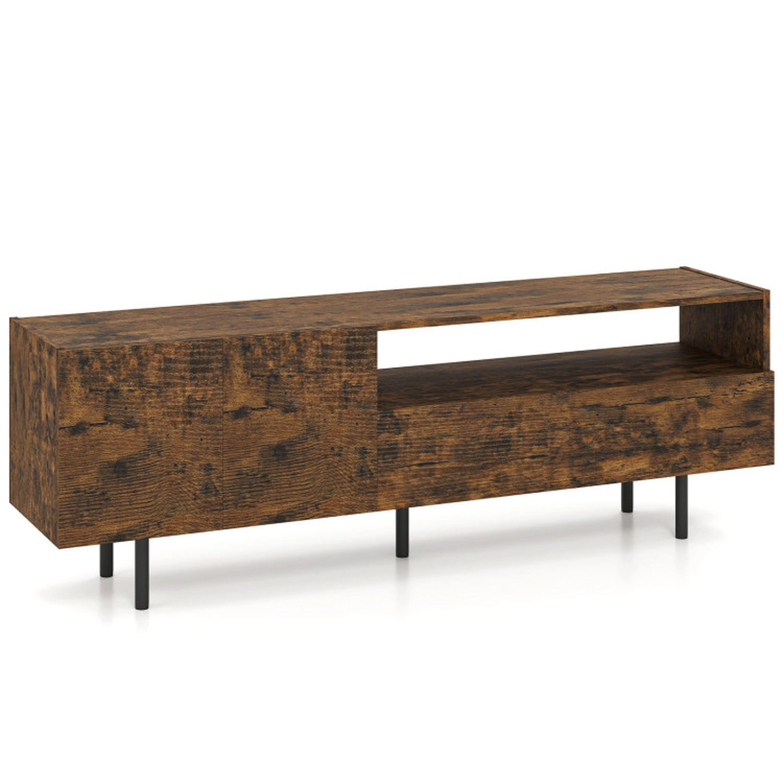 SUGIFT 60 in TV Stand Rustic Brown for 70 in TVs with Storage Cabinet Drawer and Metal Legs