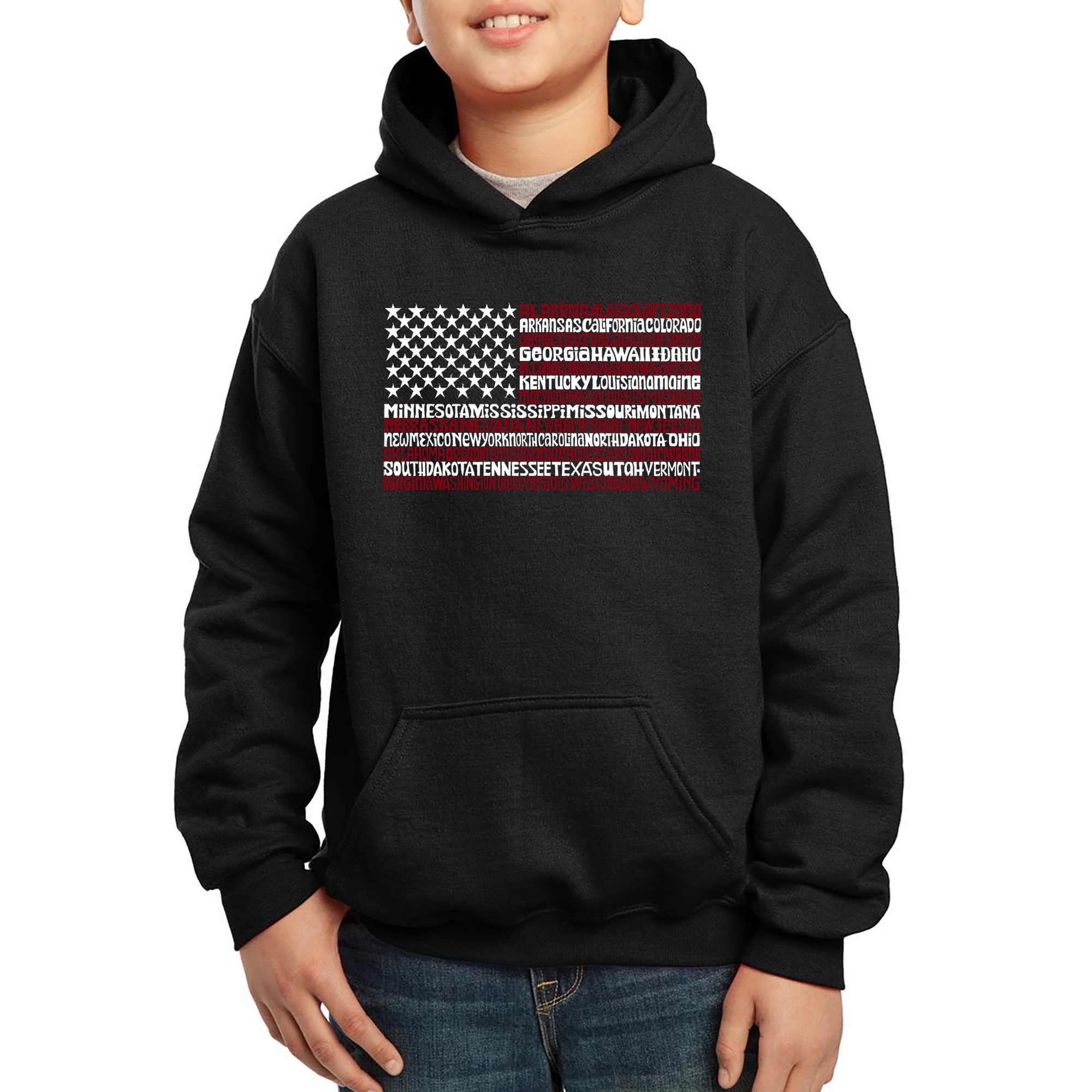 LA Pop Art Boy's Word Hoodie - 50 States USA Flag