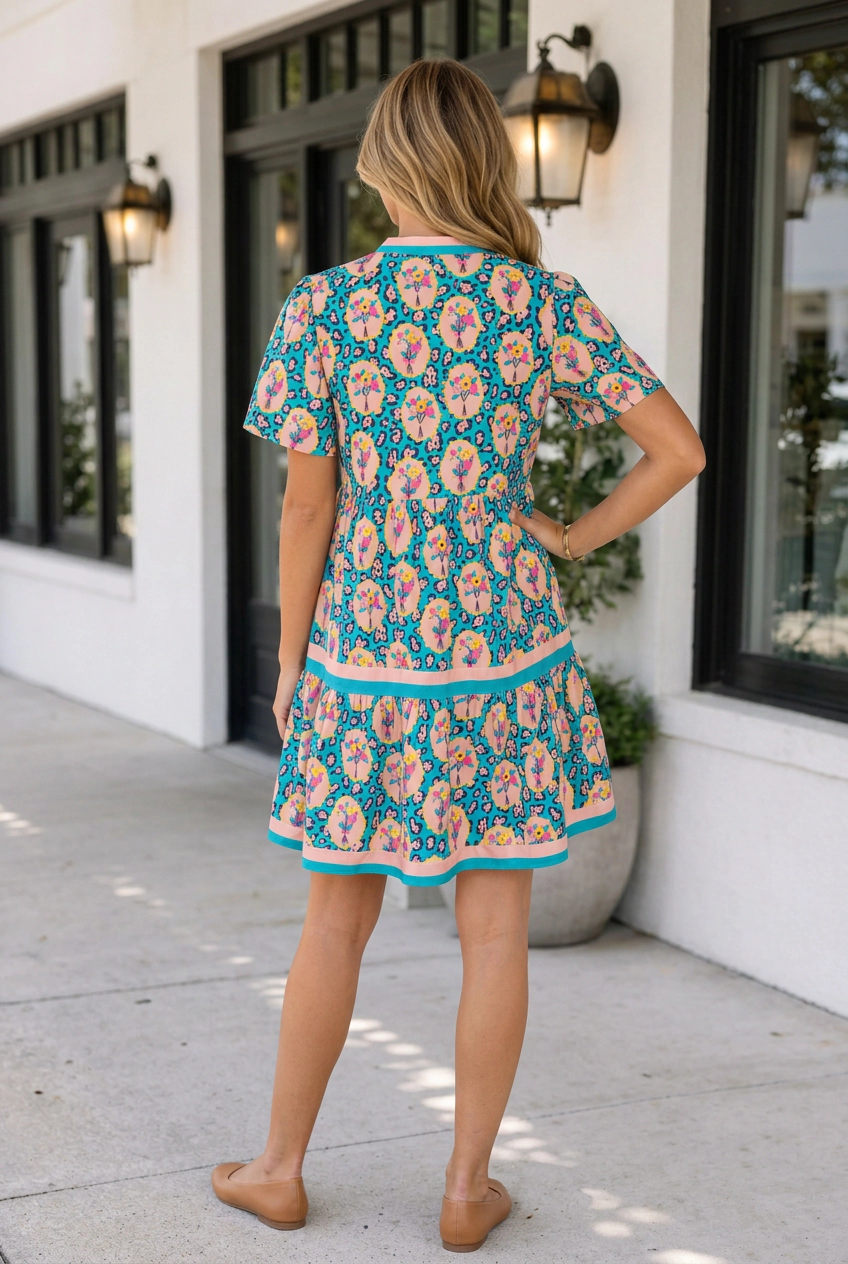 Threaded Pear Women's Susan Floral Short Dress
