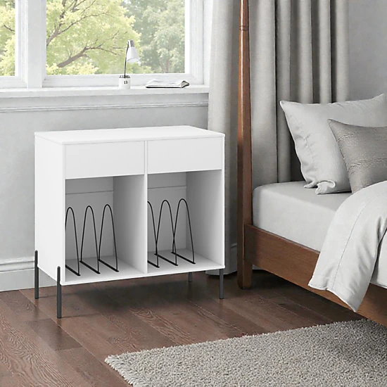 Hivvago Double-Wide Turntable Stand with Power Outlets and Vinyl Storage