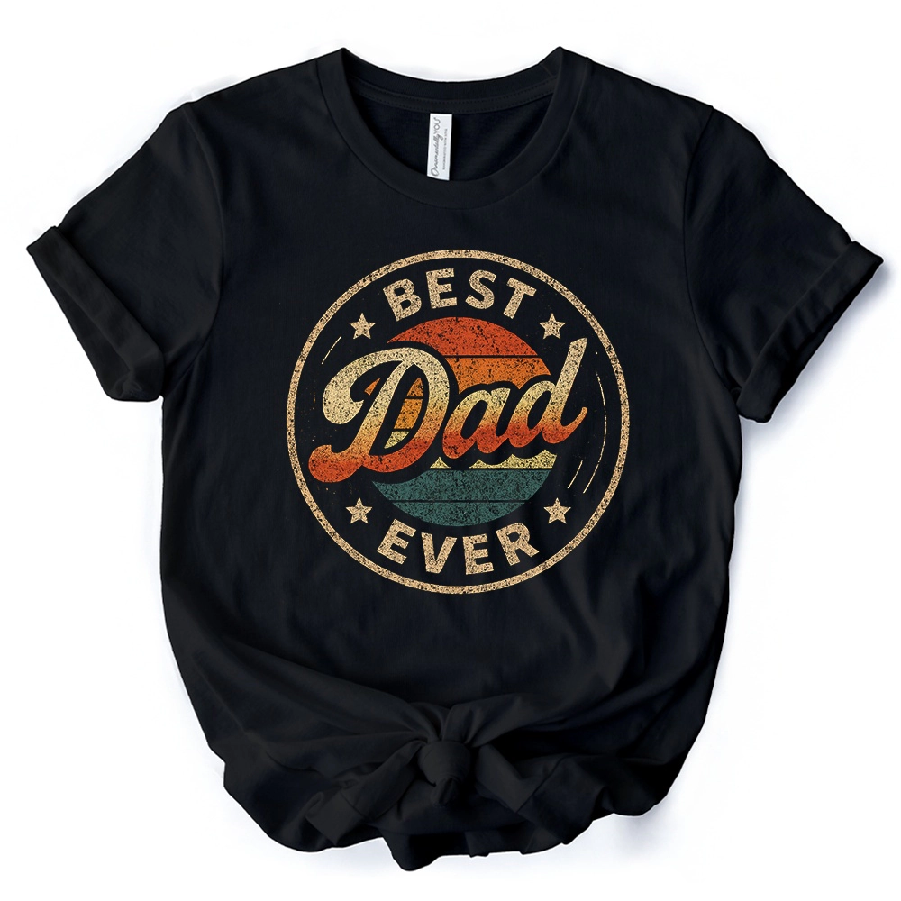 OrnamentallyYou Mens Best Dad Ever Retro Sunset T-Shirt
