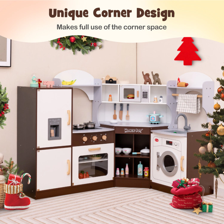 Hivvago Toddler Kitchen Playset with Ice Maker Microwave Oven Sink and Washing Machine for Kids 3+ Years Old