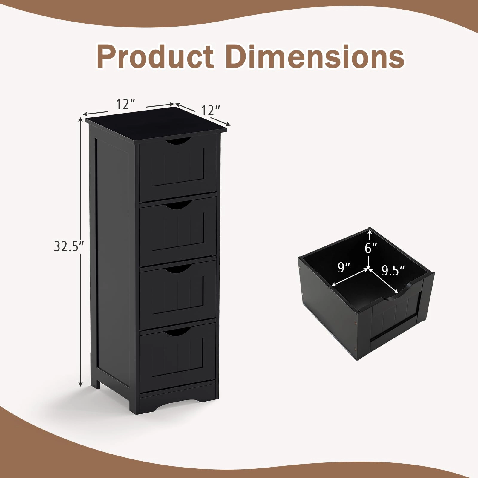 Glintex 4-Drawer Narrow Floor Cabinet with Arched Base and Cut-Out Handles