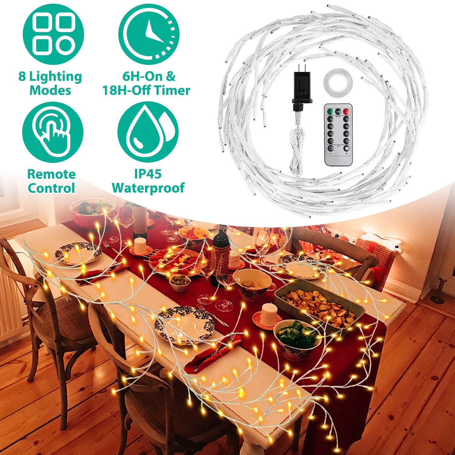 GBruno 144-LED Birch Garland String Lights With Timer