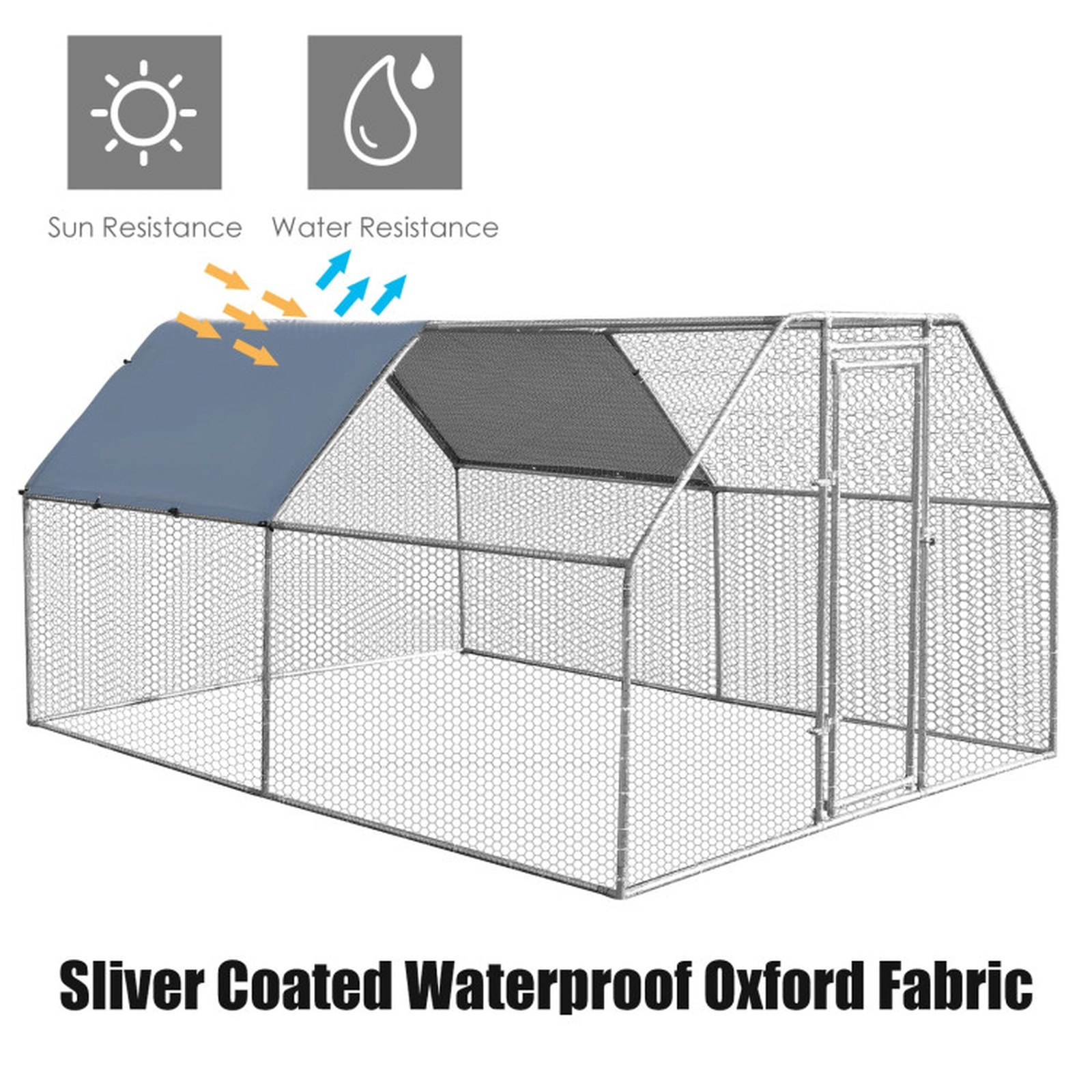 SUGIFT Silver Galvanized Steel Walk-In Chicken Coop House with Water-Resistant Cover 9.5-ft W 12.5-ft D 6-ft H