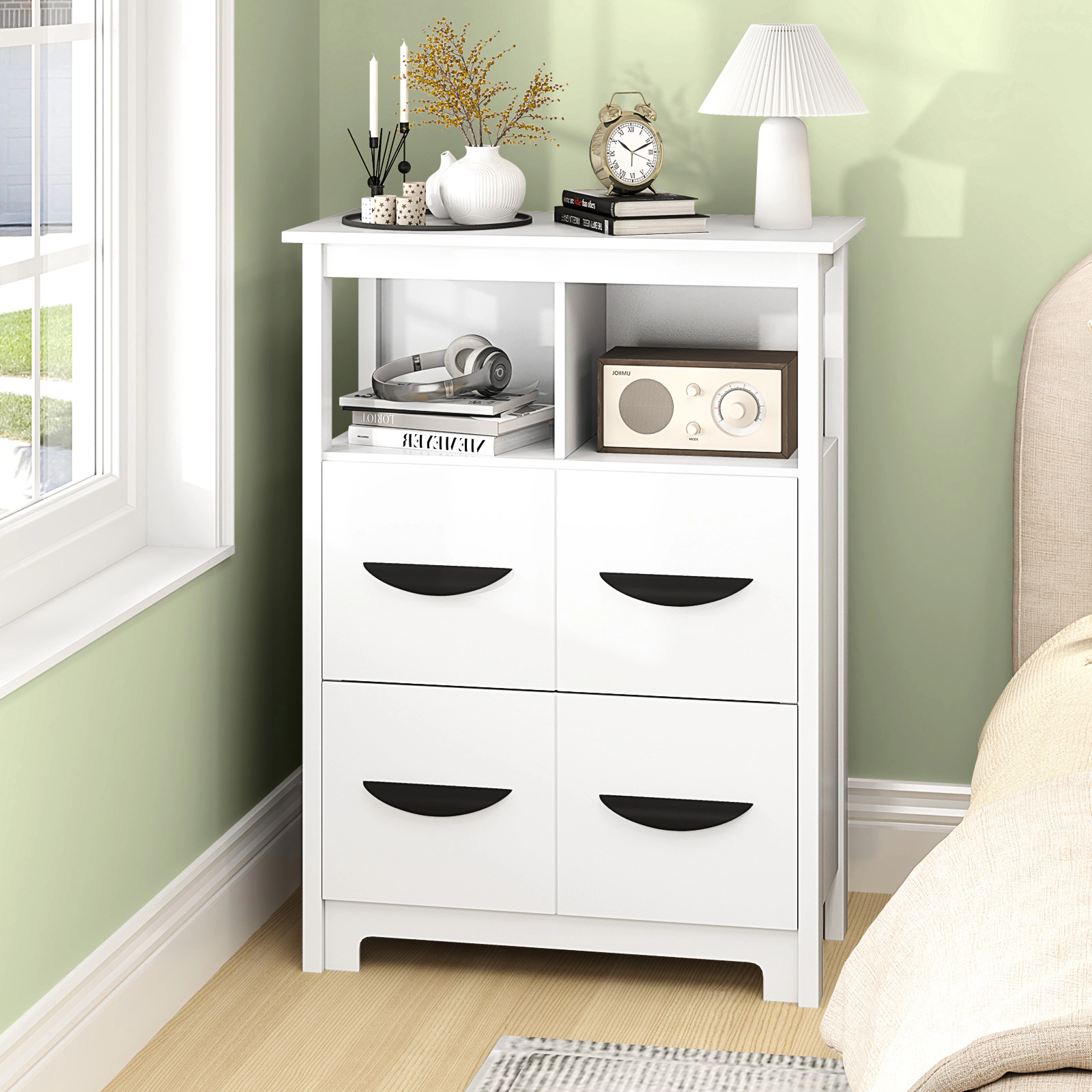 Slickblue White MDF Storage Cabinet with Drawers for Bathroom Living Room Hallway