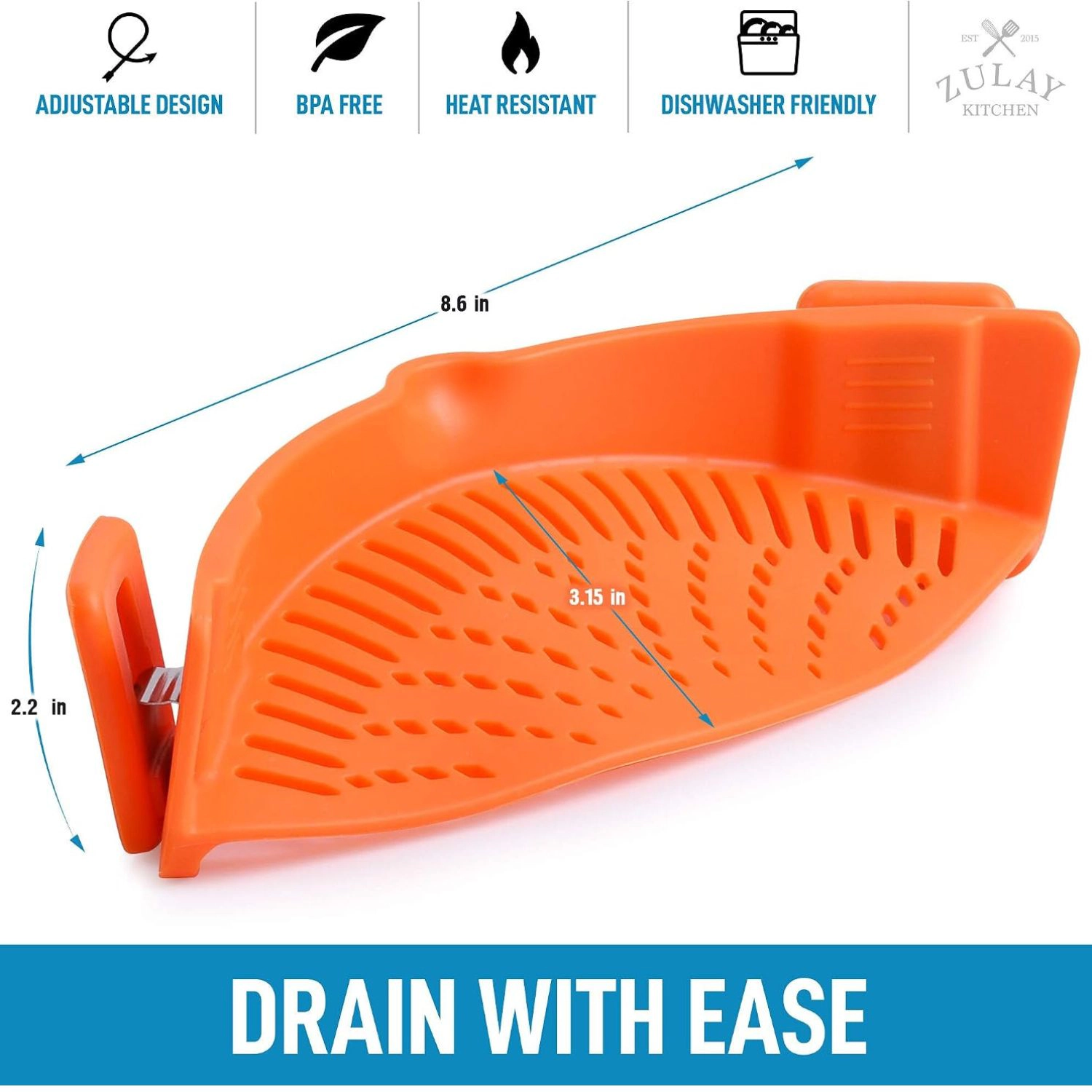 Zulay Kitchen Silicone Pot Strainer - Adjustable Snap On Strainer For Most Pans & Pots