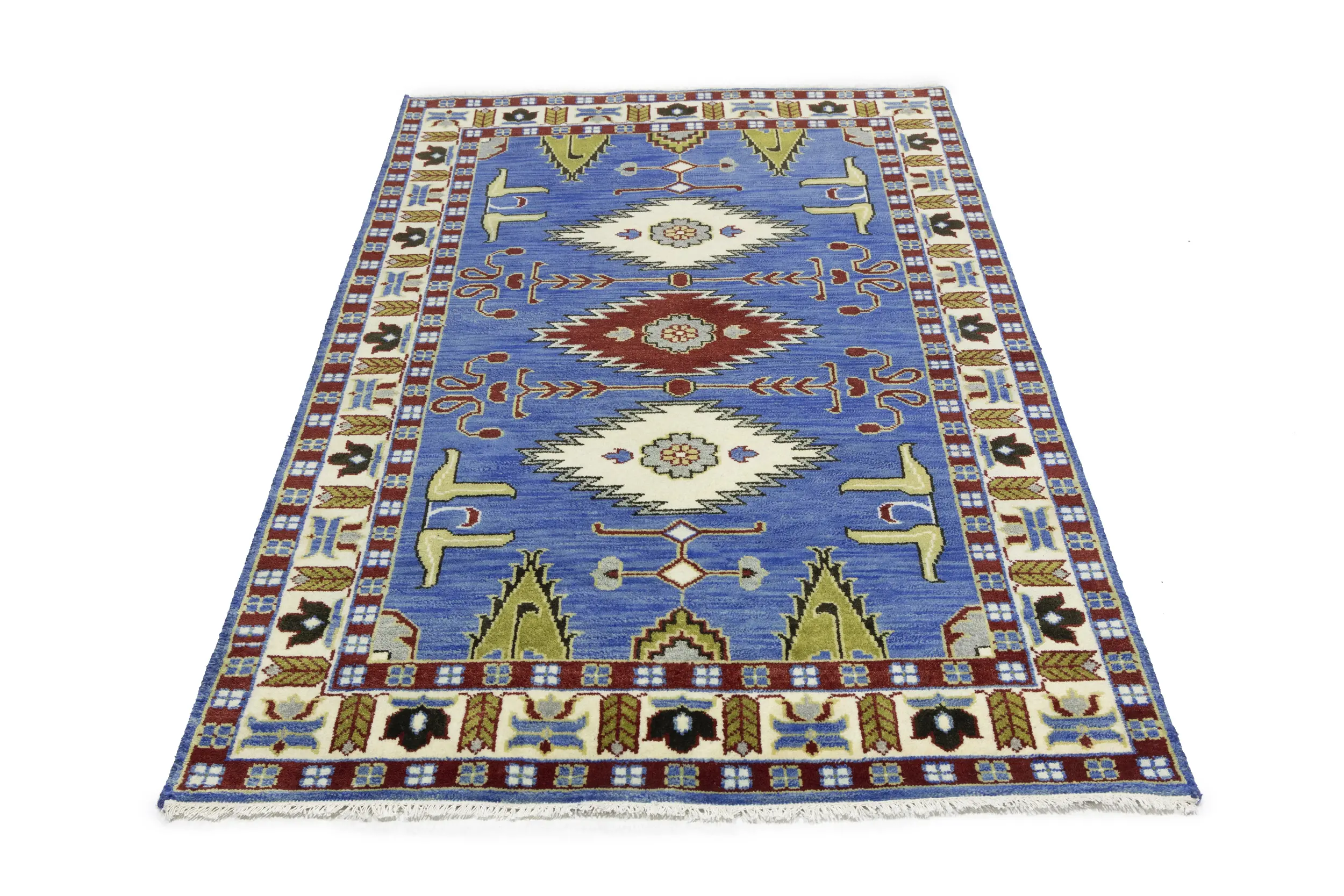 Magic Rugs 5'0 X 8'0 Hand Knotted Kazak Blue Geometric Wool Rug