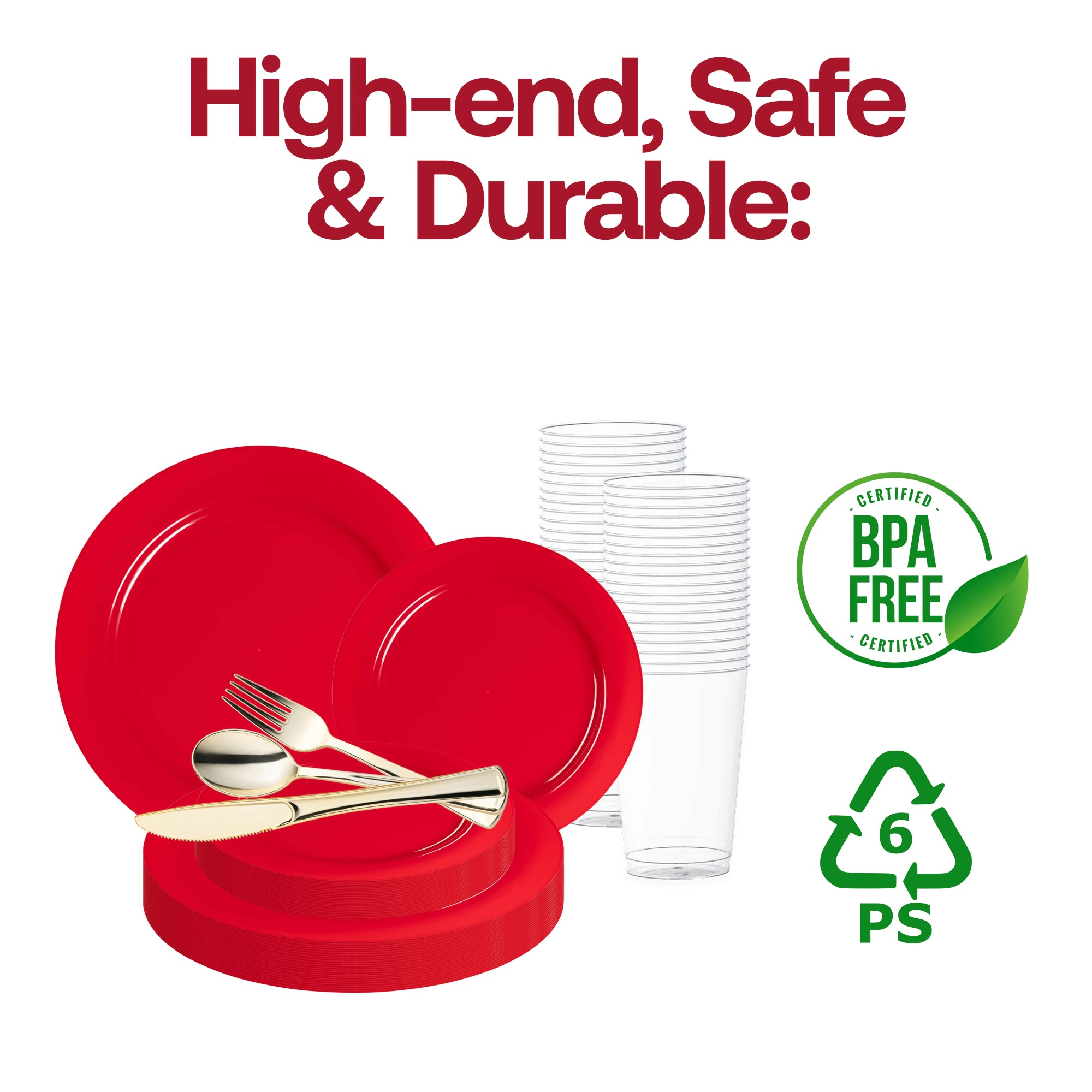 Smarty Had A Party Solid Red Holiday Round Disposable Plastic Wedding Value Set