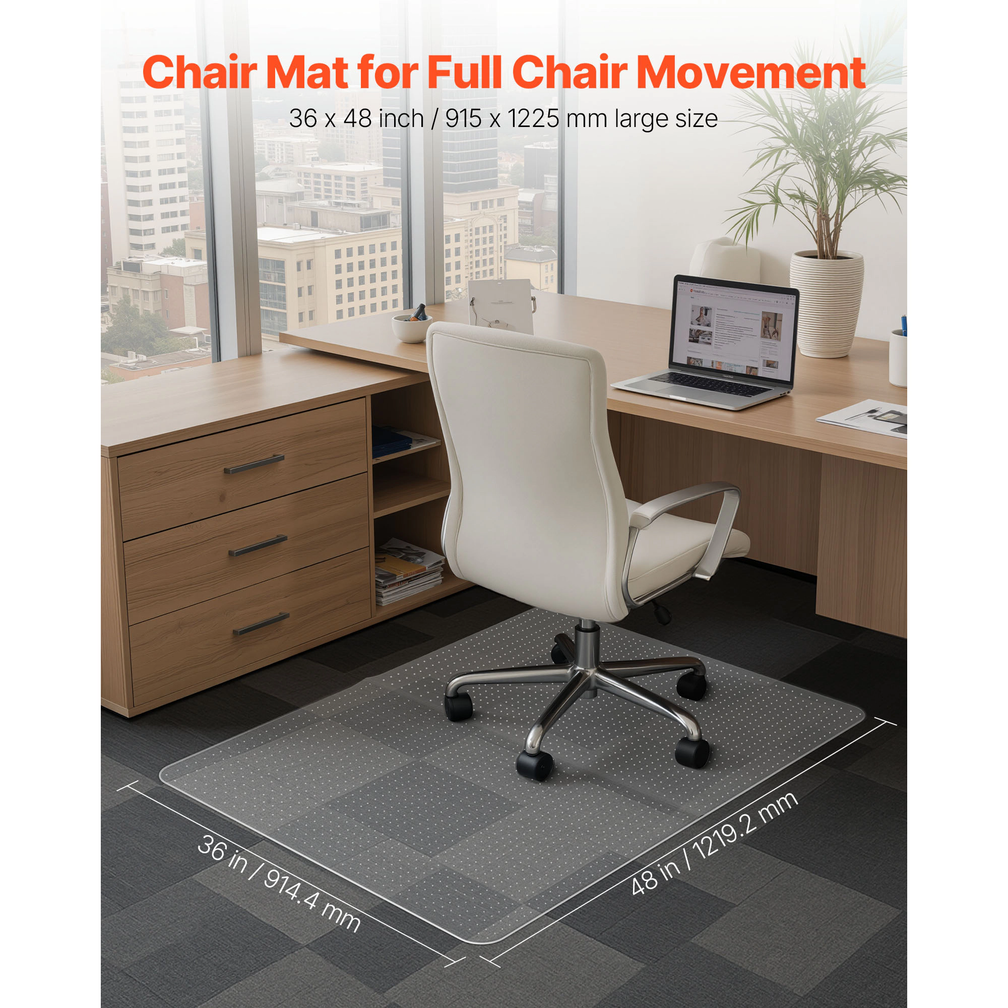 HONGGE Chair Mat, 36 x 48-inch Office Chair Mat for Carpeted Floors, Floor Protector Rug with Studded