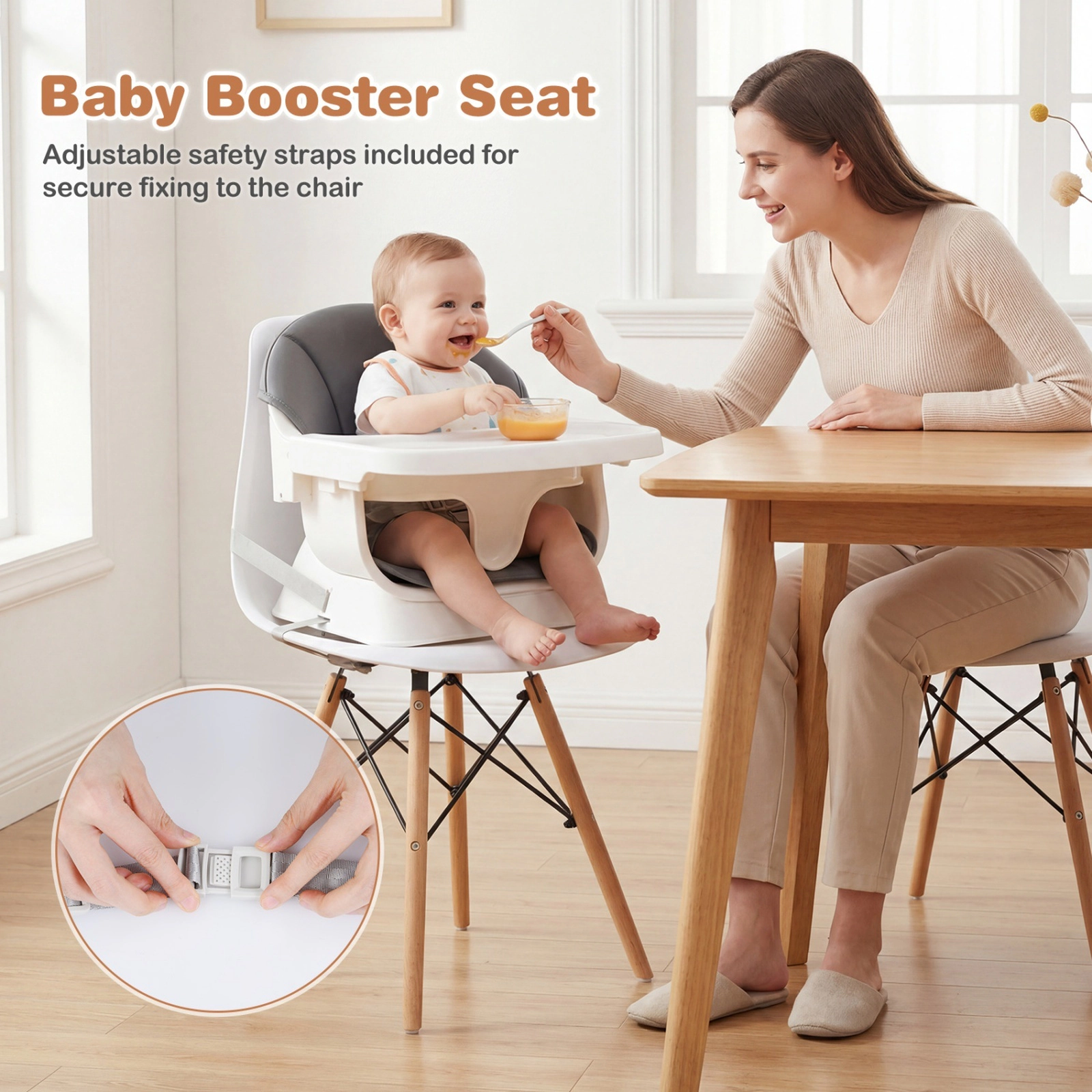 Solid Beech Wood Convertible High Chair for Babies and Toddlers 3-Position Tray Wide Footrest X-Brace Gray