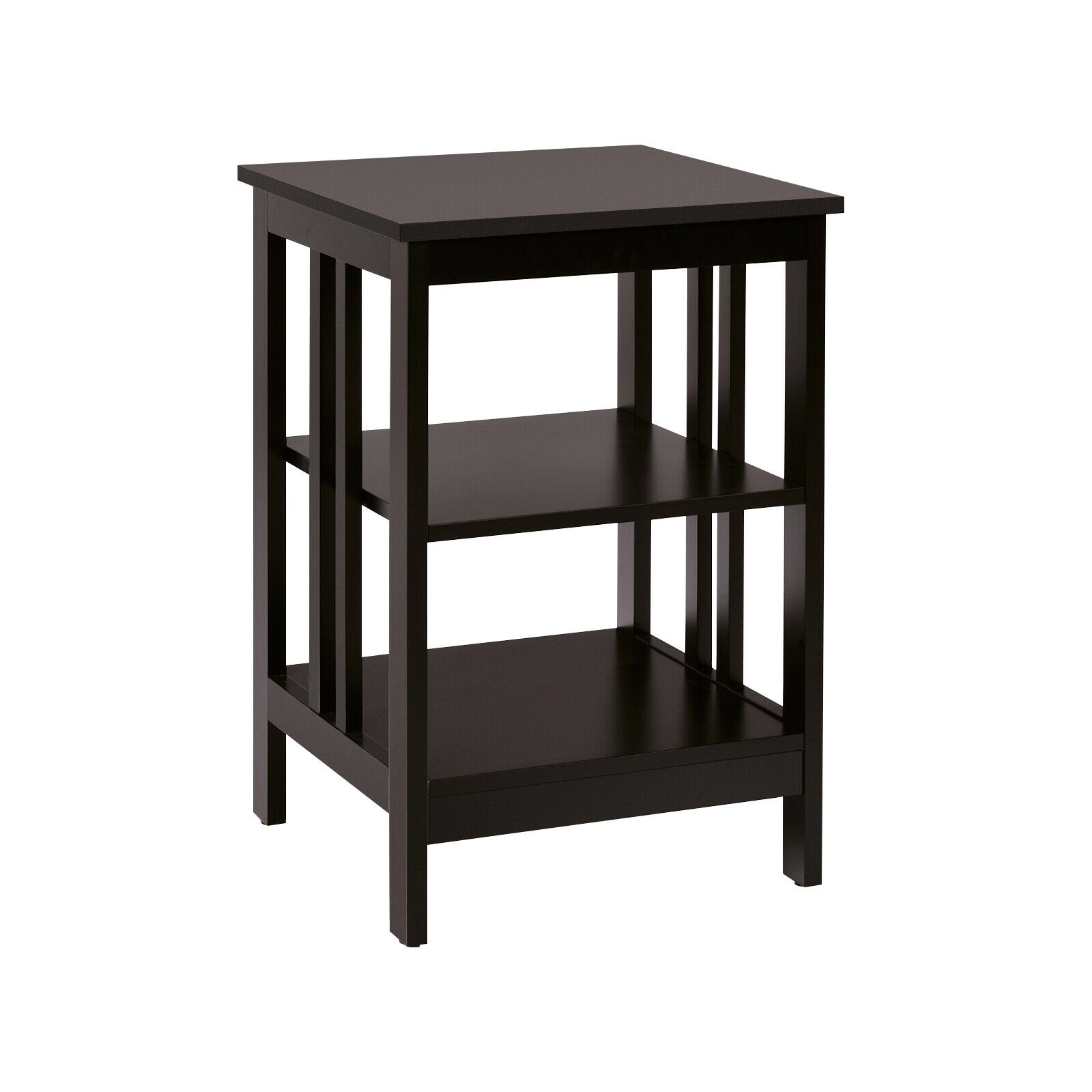 Glintex 3-Tier Side Table with Raised Shelf Baffles and Rounded Corners, Dark Brown