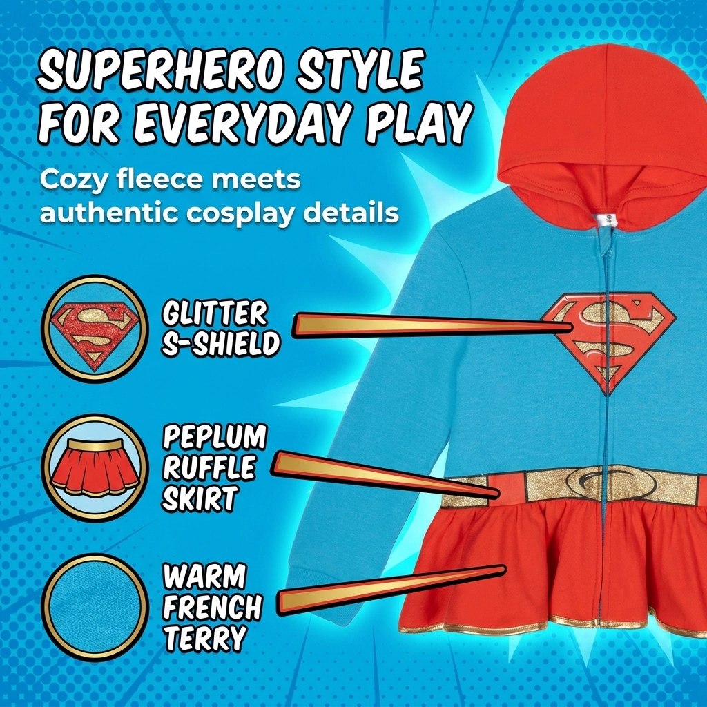 Warner Bros. Justice League Girls' Cosplay Zip-Up Hooded Jacket