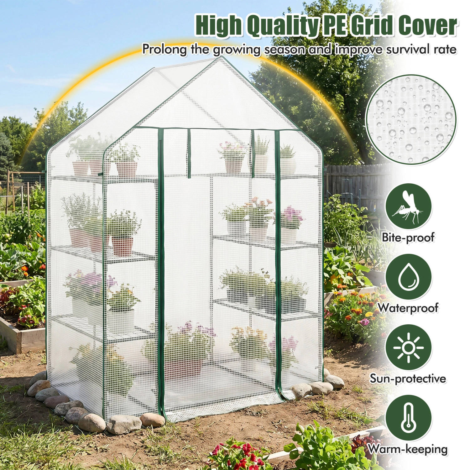 LJG Portable Walk-in Greenhouse with 3 Tiers and 6 Shelves