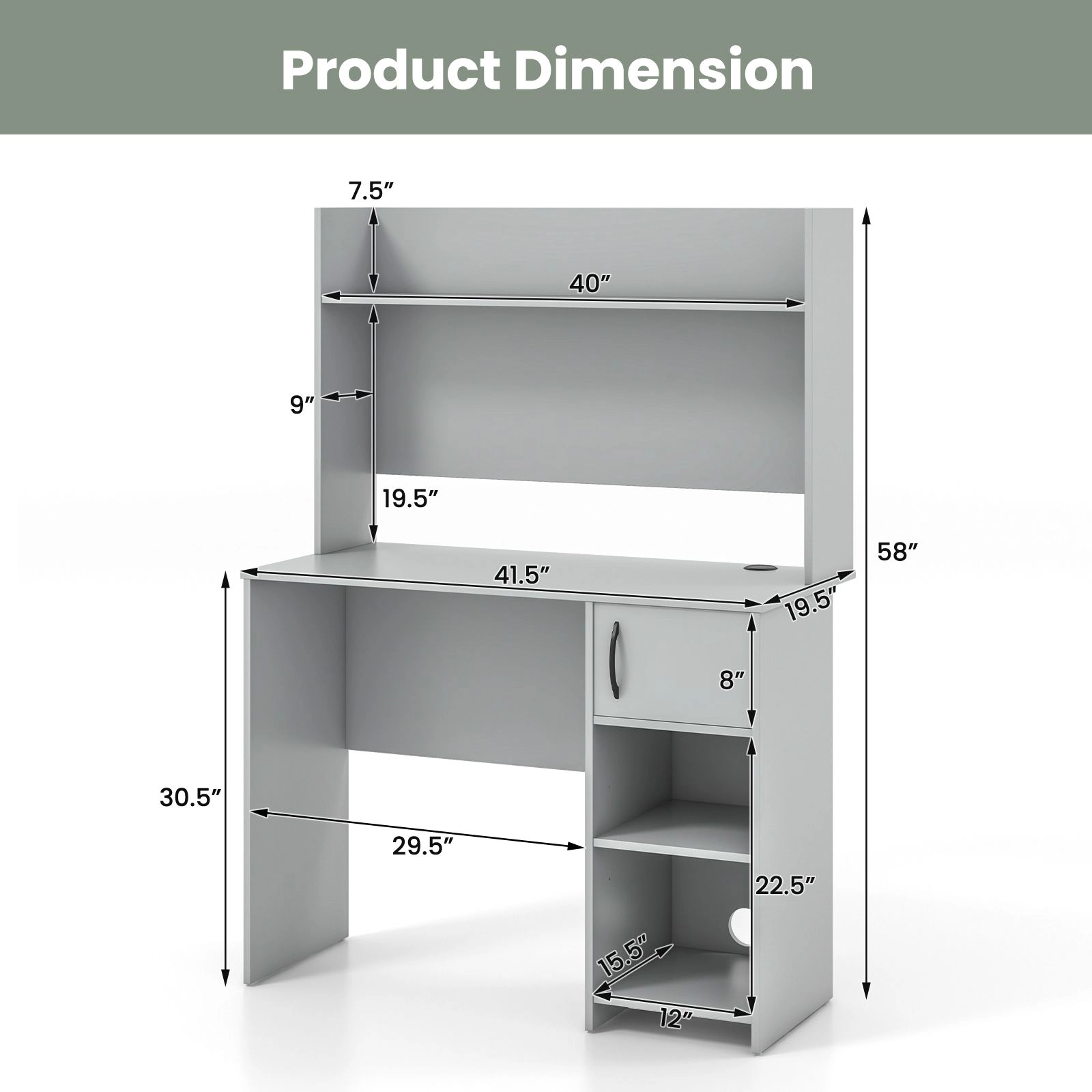 SlickBlue 41.5 Inch Computer Desk With Storage Cabinet & Shelves