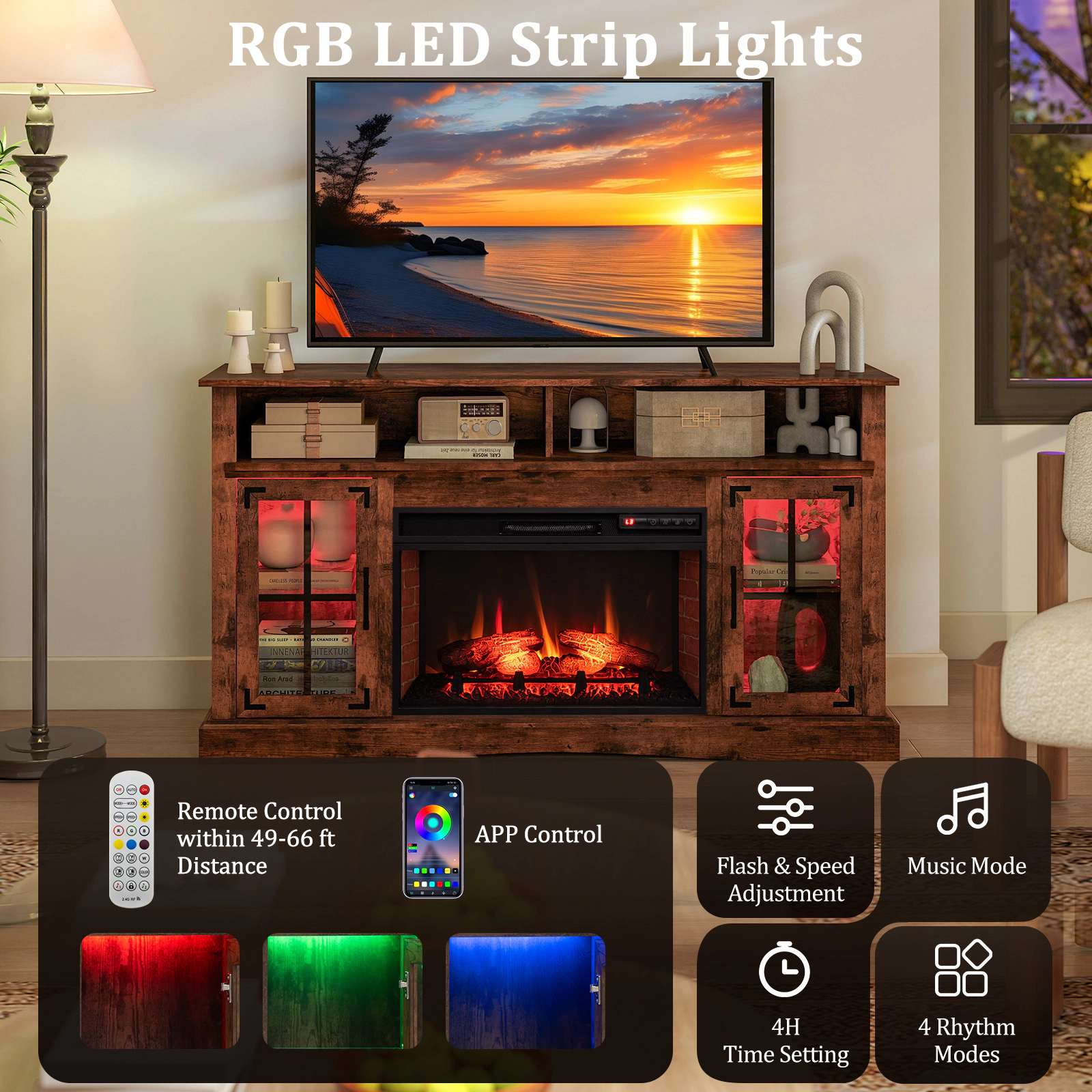 LJG Fireplace TV Stand with Remote Controls and Thermostat for TVs up to 50 Inch