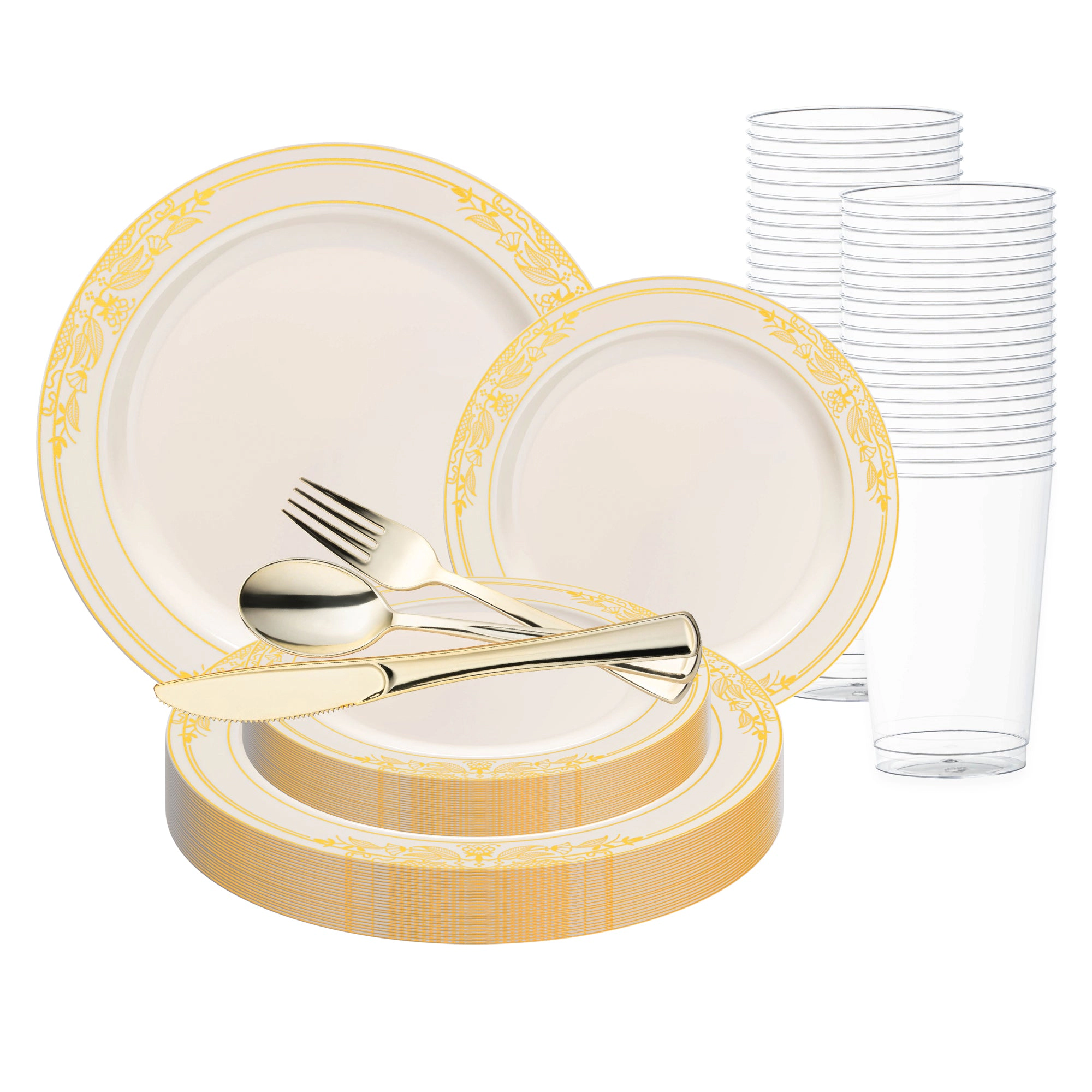 Smarty Had A Party Ivory with Gold Harmony Rim Plastic Wedding Value Set