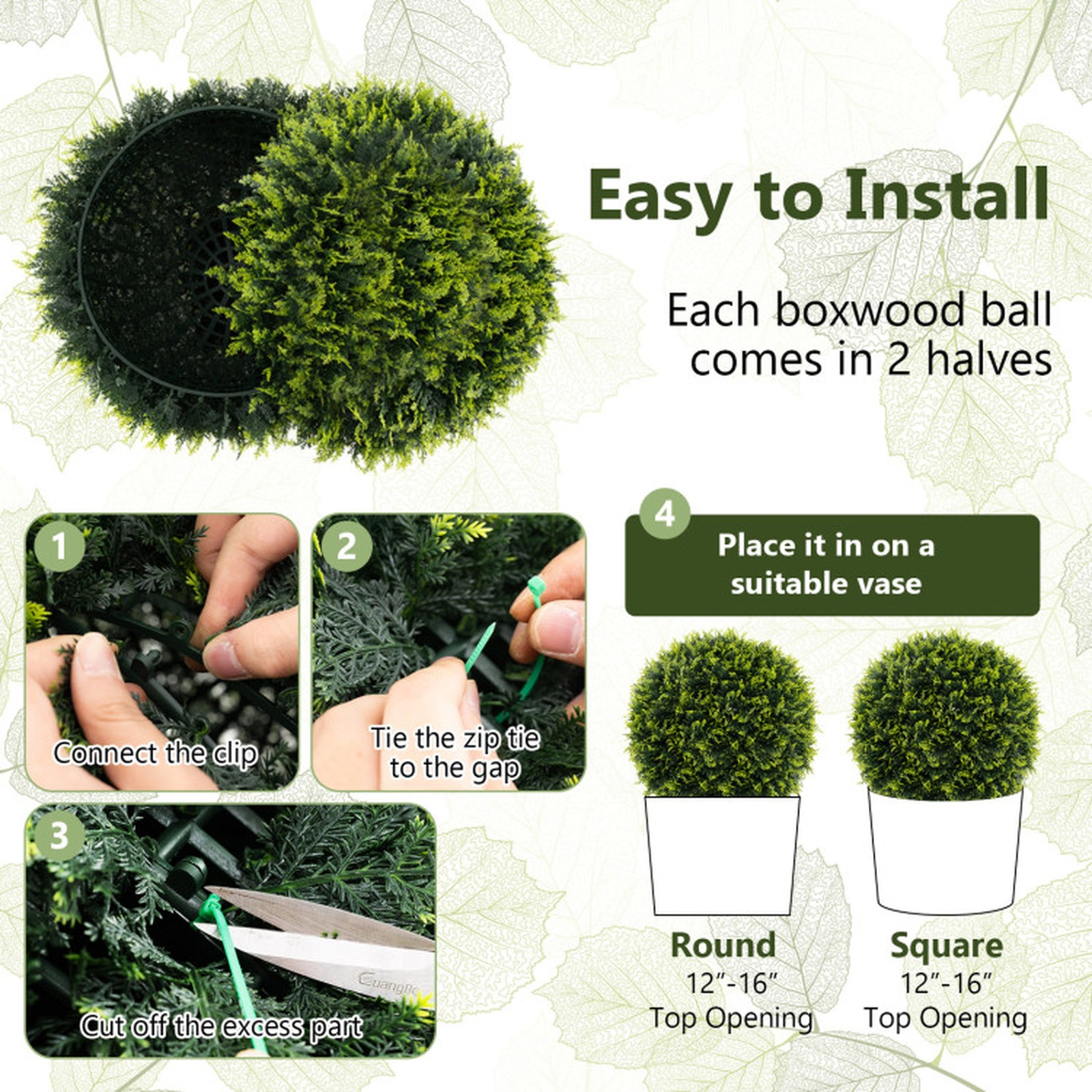 SUGIFT Set of 2 Cedar Leaf Interlocking Shell Artificial Topiary Balls 22-in and 16-in Diameter 7-lb Green