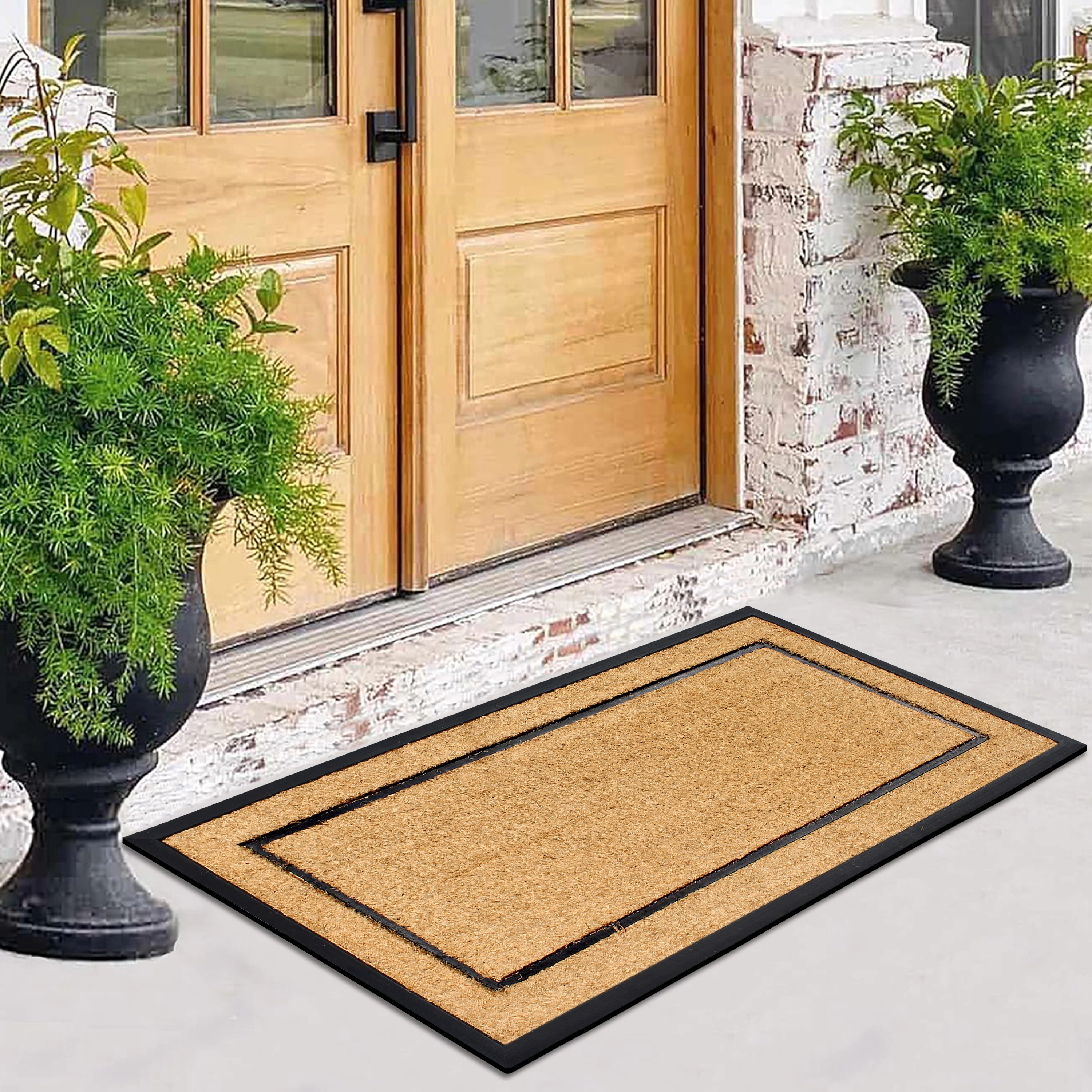 A1HC Coir and Rubber Door Mat 30x60 Inches Anti-Shed Fade-Resistant Heavy Duty Picture Frame Black