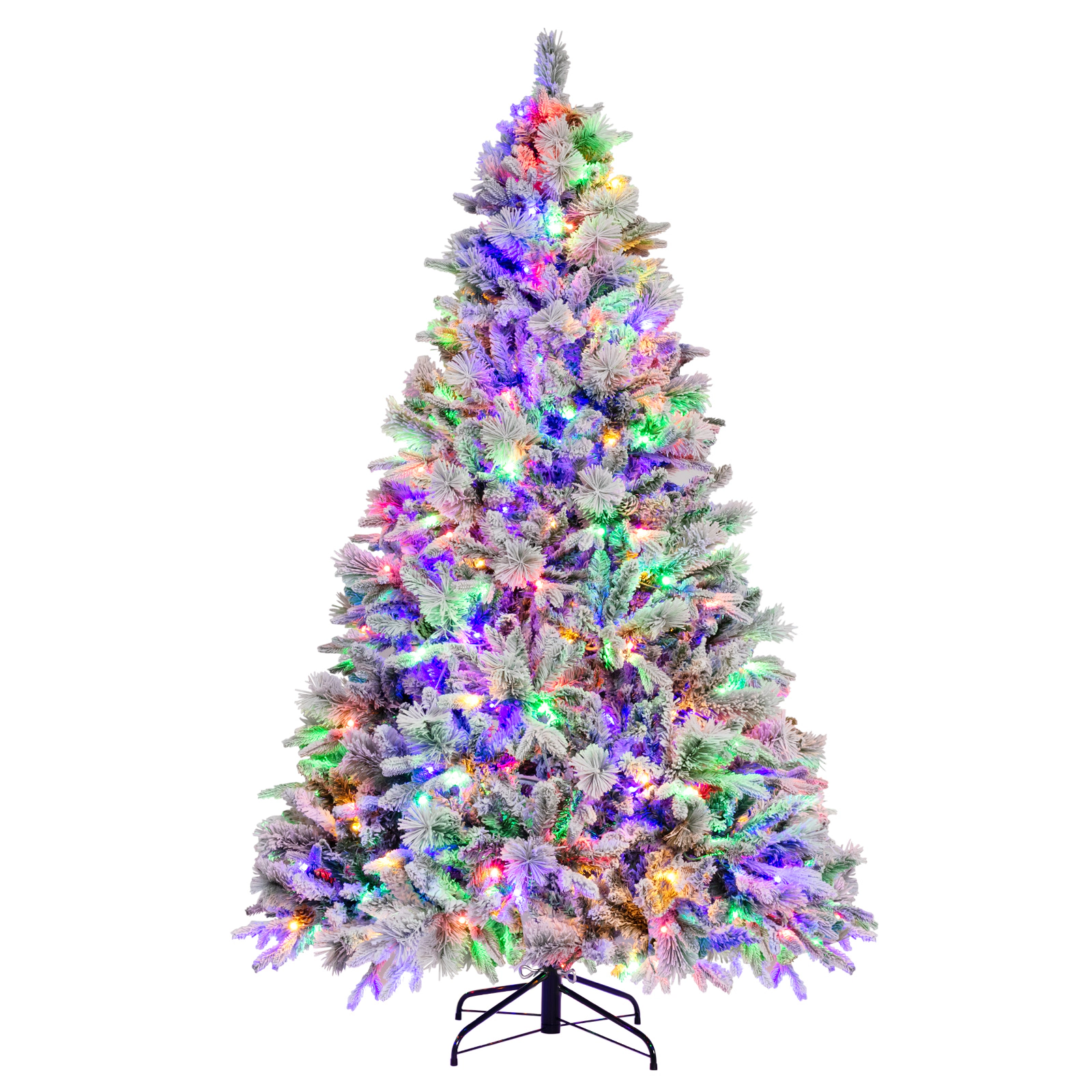 SUGIFT 7-ft Snow Flocked Pre-Lit Artificial Christmas Tree with 40 Pine Cones 1270 Tips and 320 LED Lights