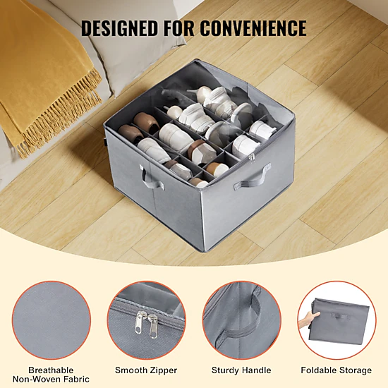 HONGGE Under Bed Shoe Storage Organizer with Clear Window and Reinforced Handles