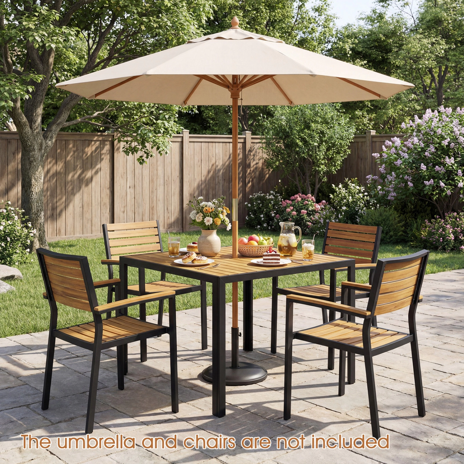SUGIFT 36-in Square Acacia Wood Outdoor Dining Table for 4 with Slatted Top 165-lb Capacity Natural + Black 2-Piece Set