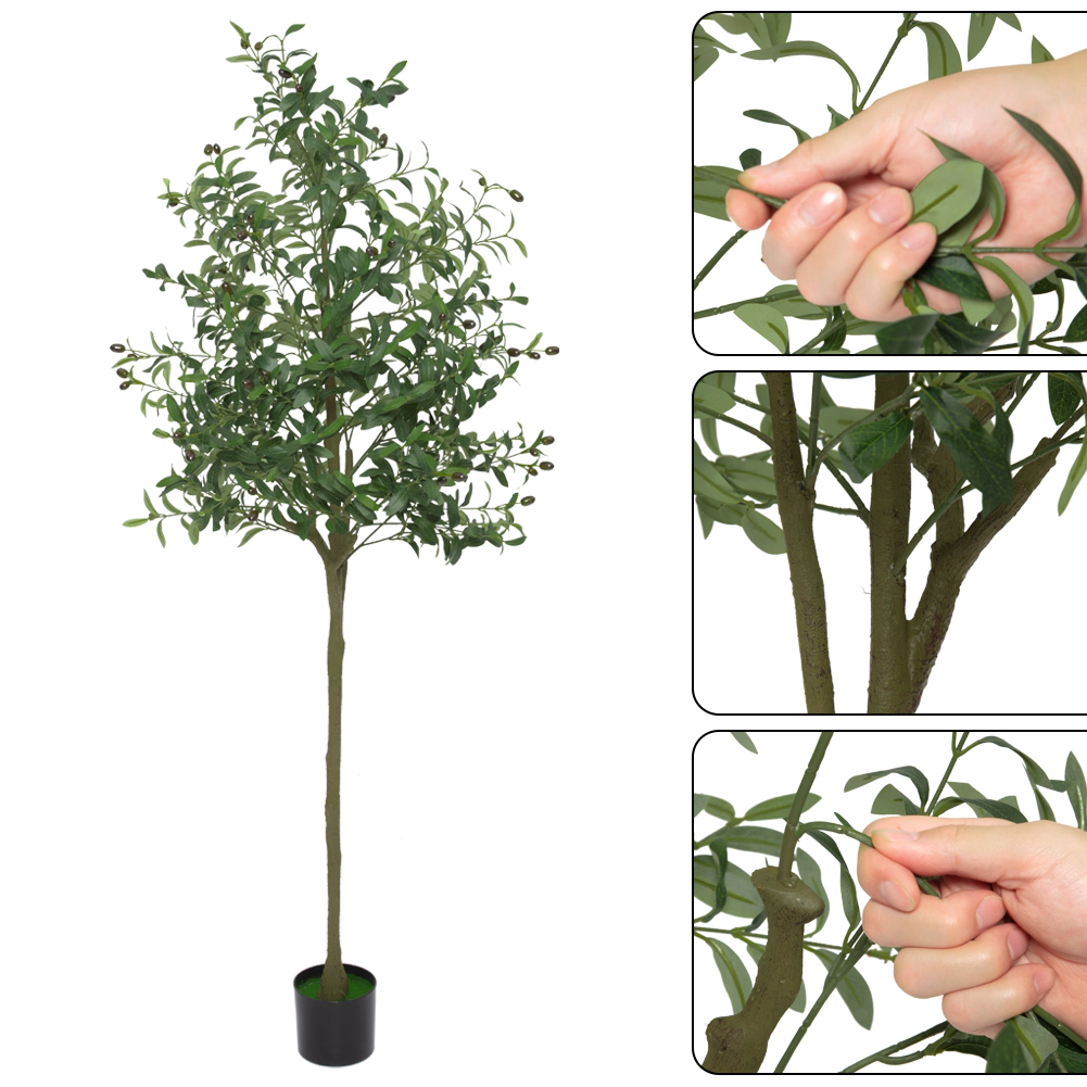 Faux Olive Tree 5Ft, Fake Black Olive Tree with Pot, Indoor Tall Artificial Plants for Living Room Home Office