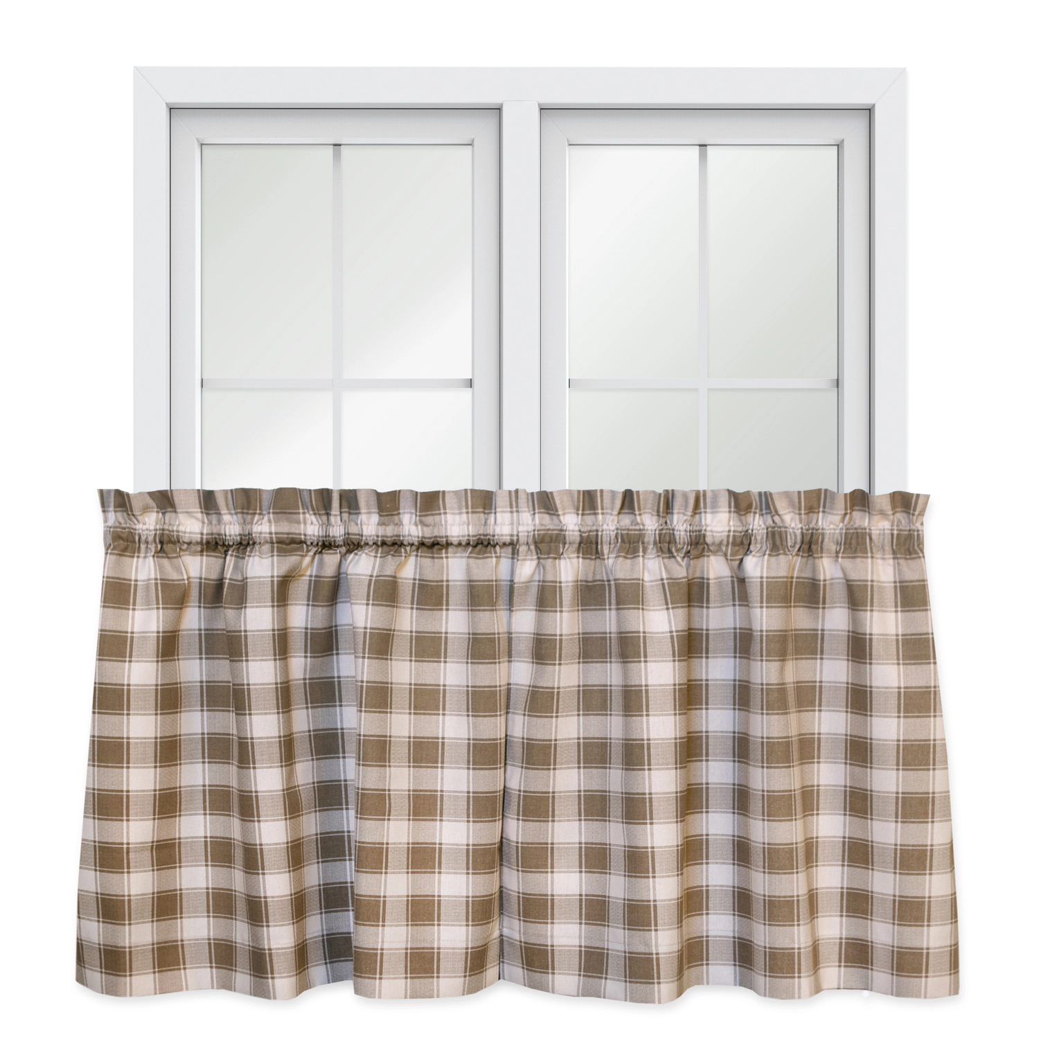 ELLIS 50% Polyester 50% Cotton Country Check Tailored With 1.5" Rod Pocket Tiers  56" x 36" Camel