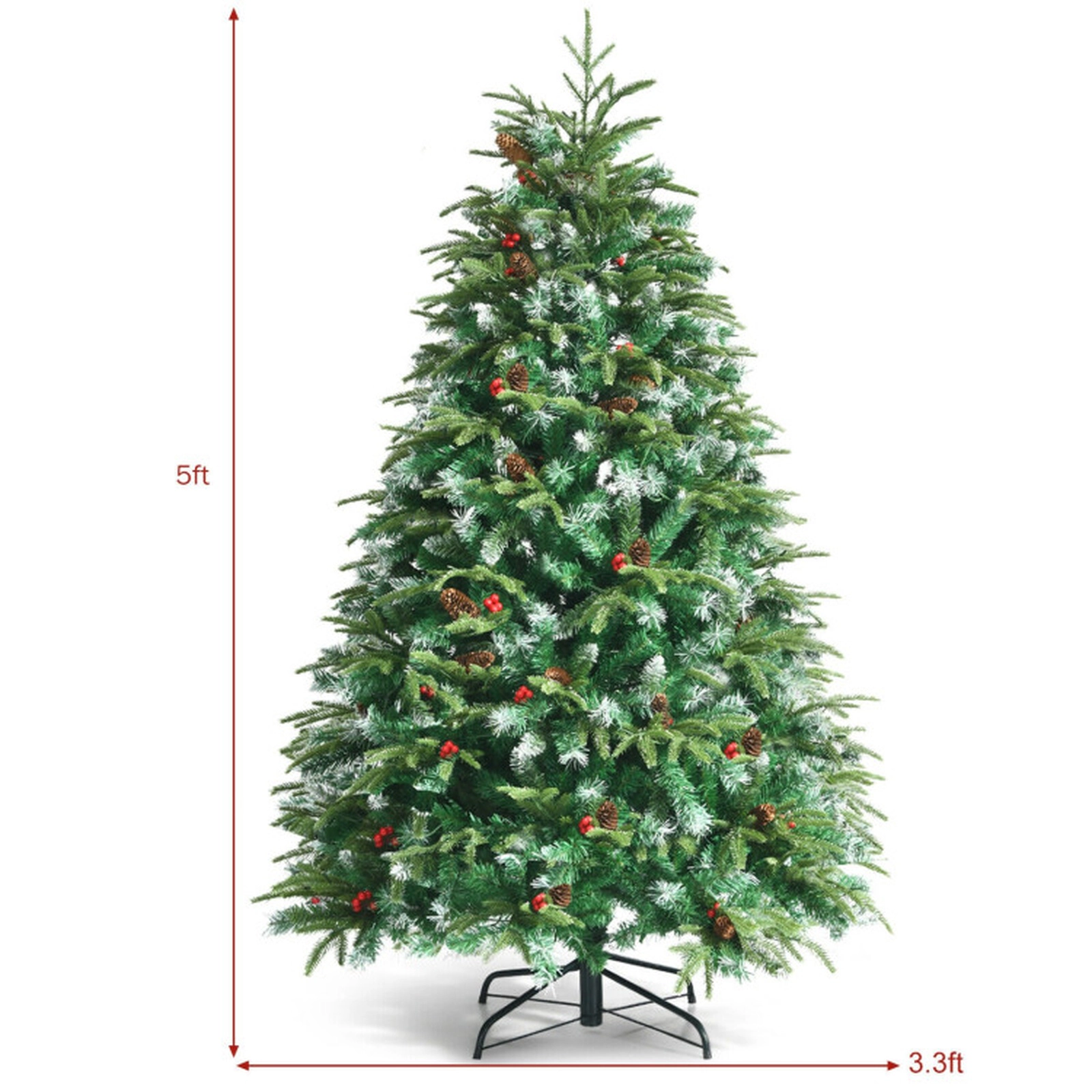 SUGIFT 5 ft Pre-Lit Snowy Christmas Tree Hinged with Multi-Color Lights and Flash Modes