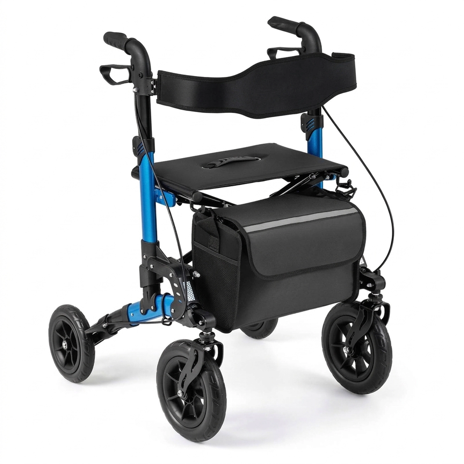 SUGIFT Blue Folding Rollator Walker with Spring Suspension and Mesh Backrest 31.5-in W 25-in D 300-lb Seat Capacity