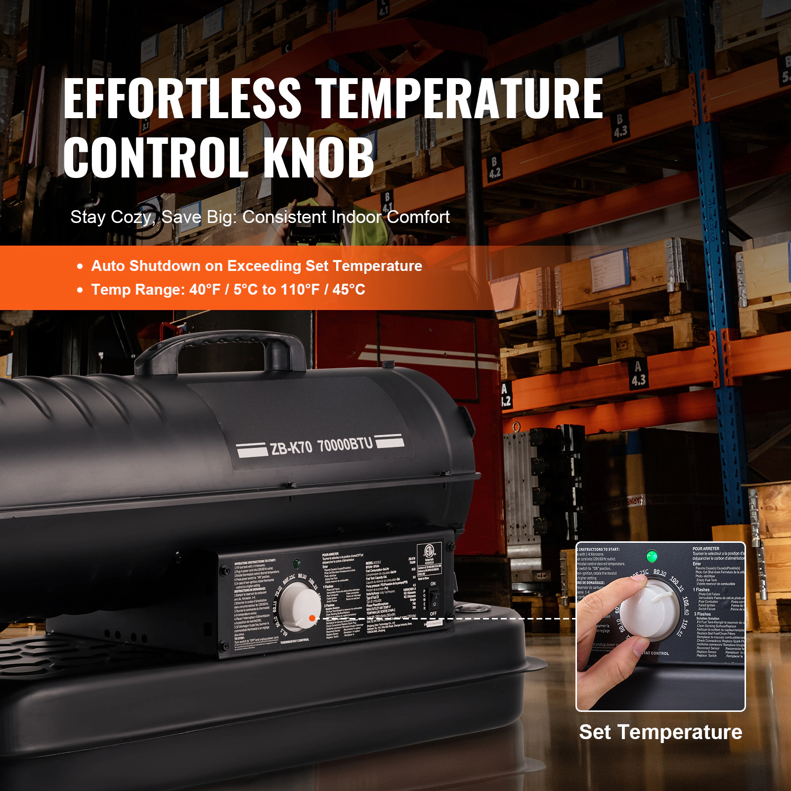 HONGGE Kerosene Forced Air Heater Portable Torpedo Diesel Space Heater with Thermostat Tank Energy-Efficient heavy-duty