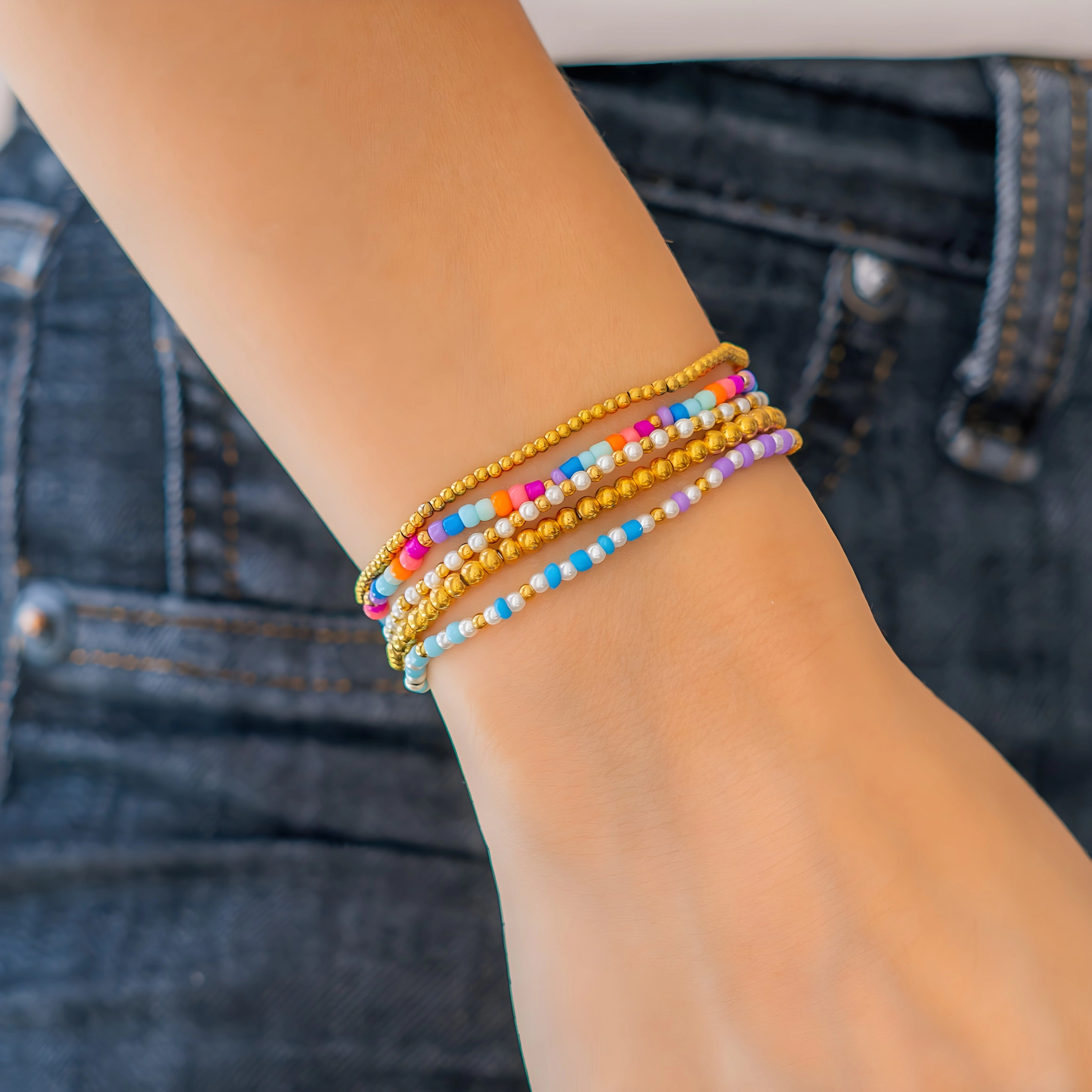 Mint & Lily Women's Summer Beaded Bracelet Stacking Set
