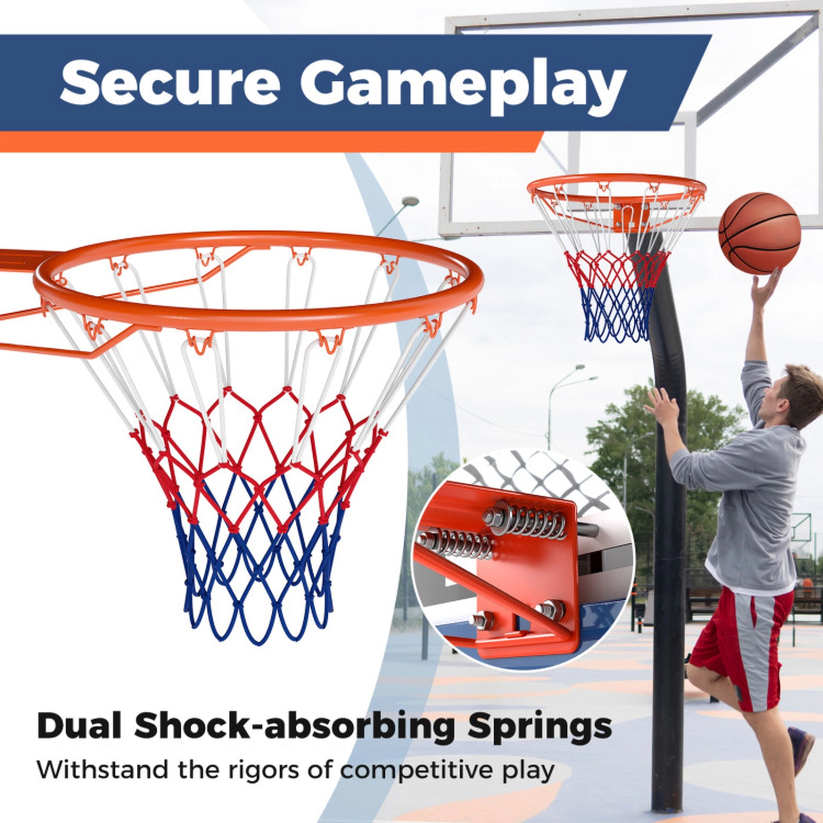 SUGIFT Heavy Duty Wall Mounted Basketball Rim Goal Replacement 18-in Inner Diameter Rim Black/Orange