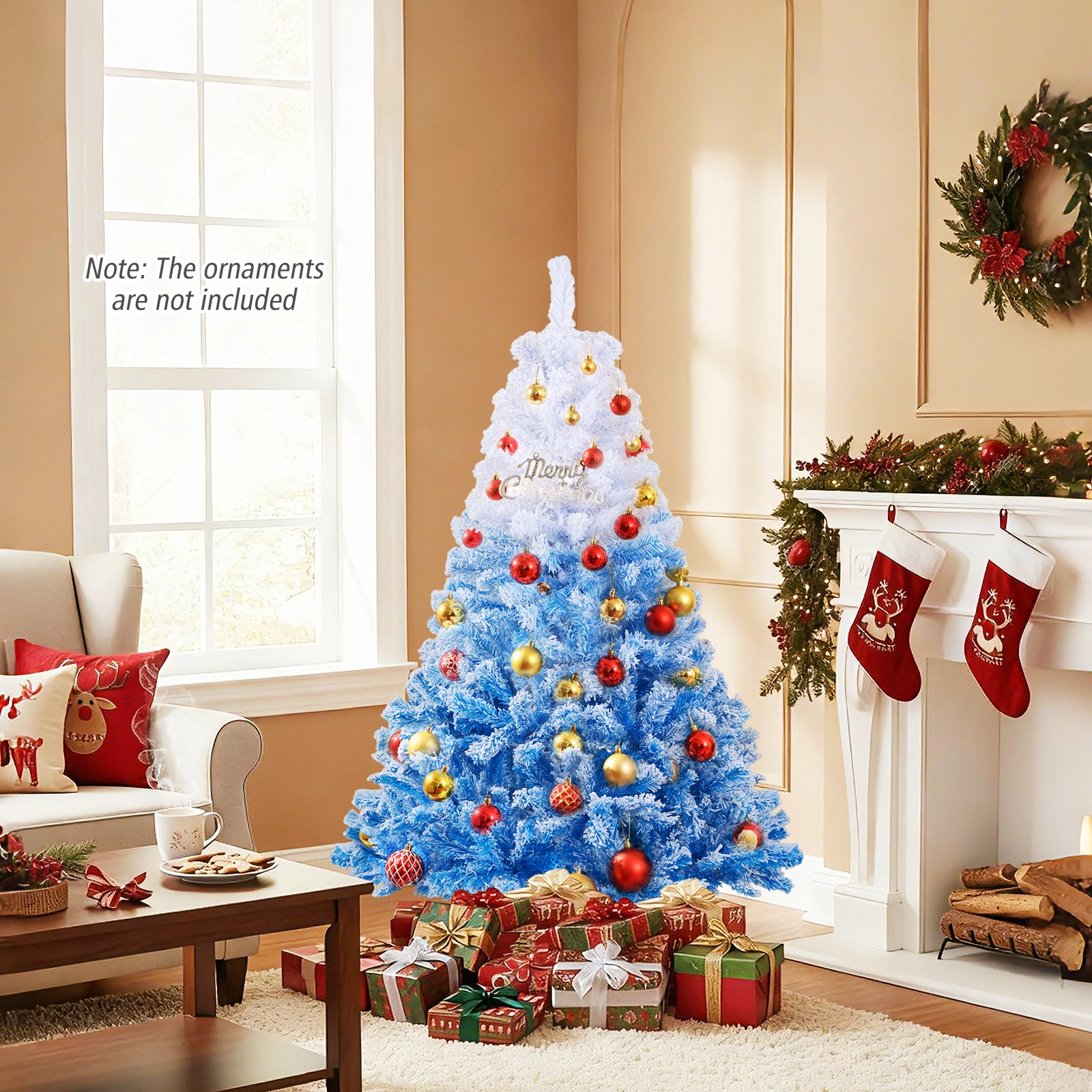 SUGIFT Gradient Flocked 5-ft Artificial Christmas Tree with Warm White LED Lights and 8 Modes White to Blue