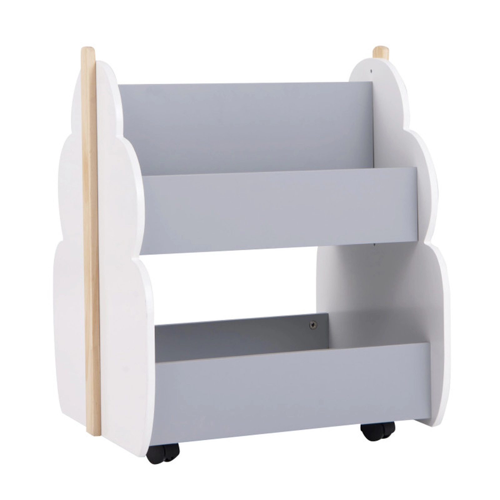 SUGIFT Tree-Shape Kids Wooden Toy Organizer Bookshelf with Wheels 11-lb Upper and 44-lb Lower Shelves White/Gray