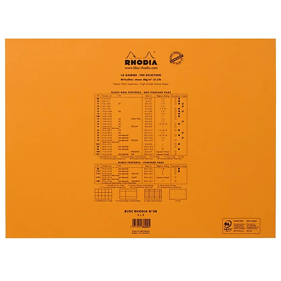 Rhodia Staplebound Notepad - Graph 80 sheets - 16.5 x 12.5 cm - Orange ...