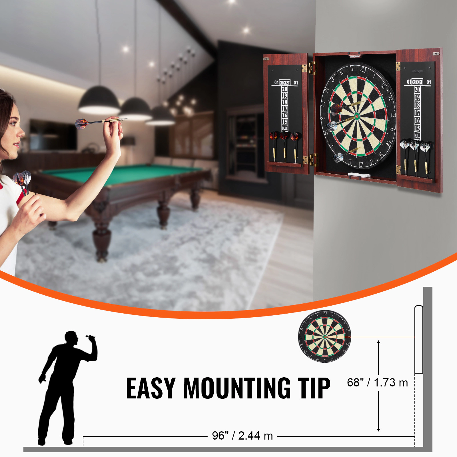 HONGGE Dartboard and Cabinet Set Ready-to-Play Bundle with Hideaway Cabinet, Easy Assembly