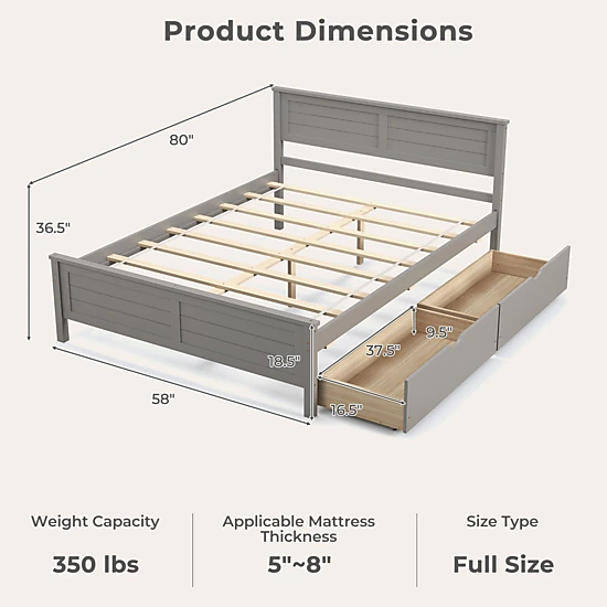 SlickBlue Full Bed Frame with Wood Headboard & Storage Drawers