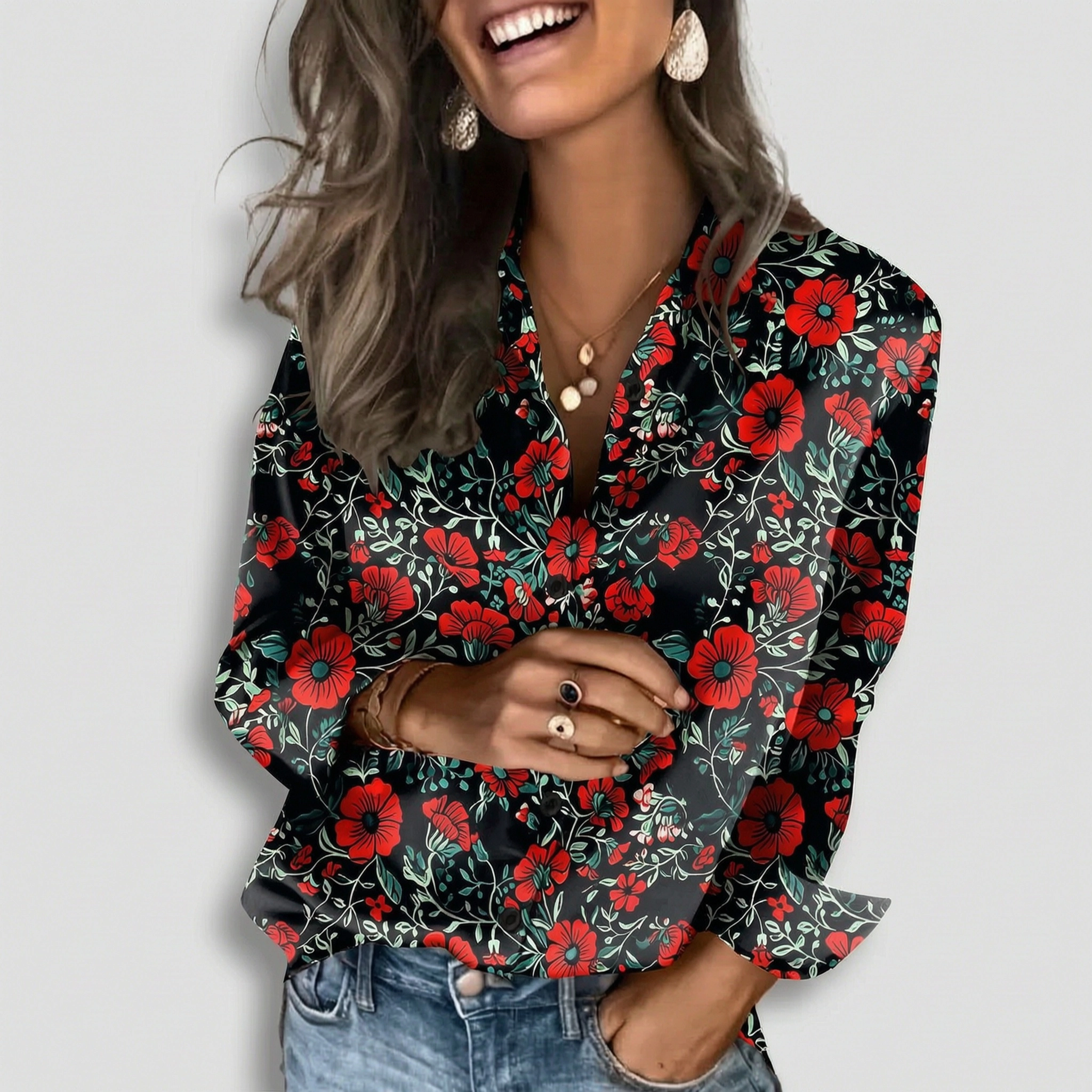 Zeagoo Women's Satin Long Sleeve Collared Blouse