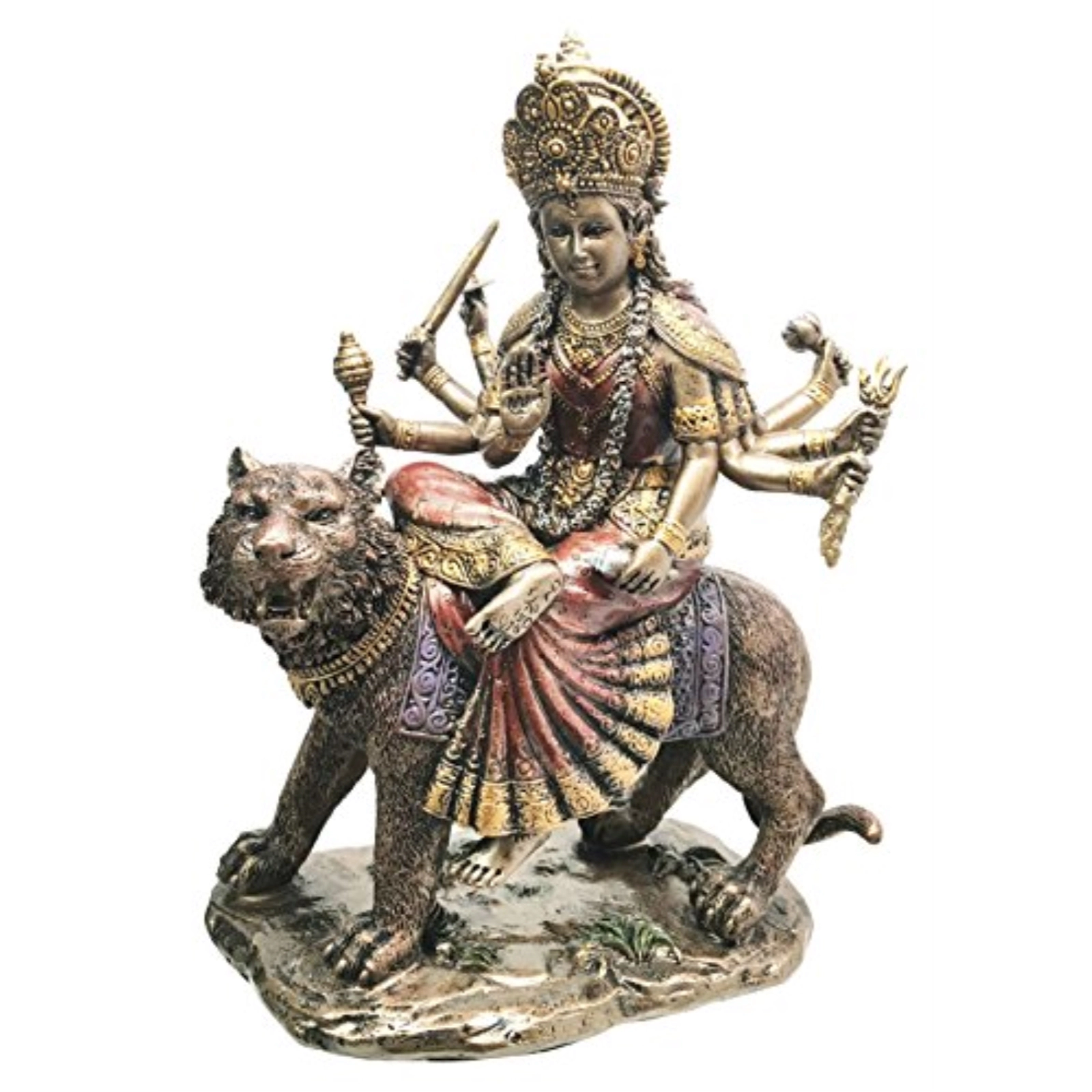 Pacific Giftware Eastern Enlightenment Durga On Tiger Statue Decorative Resin Piece 8.5 inch