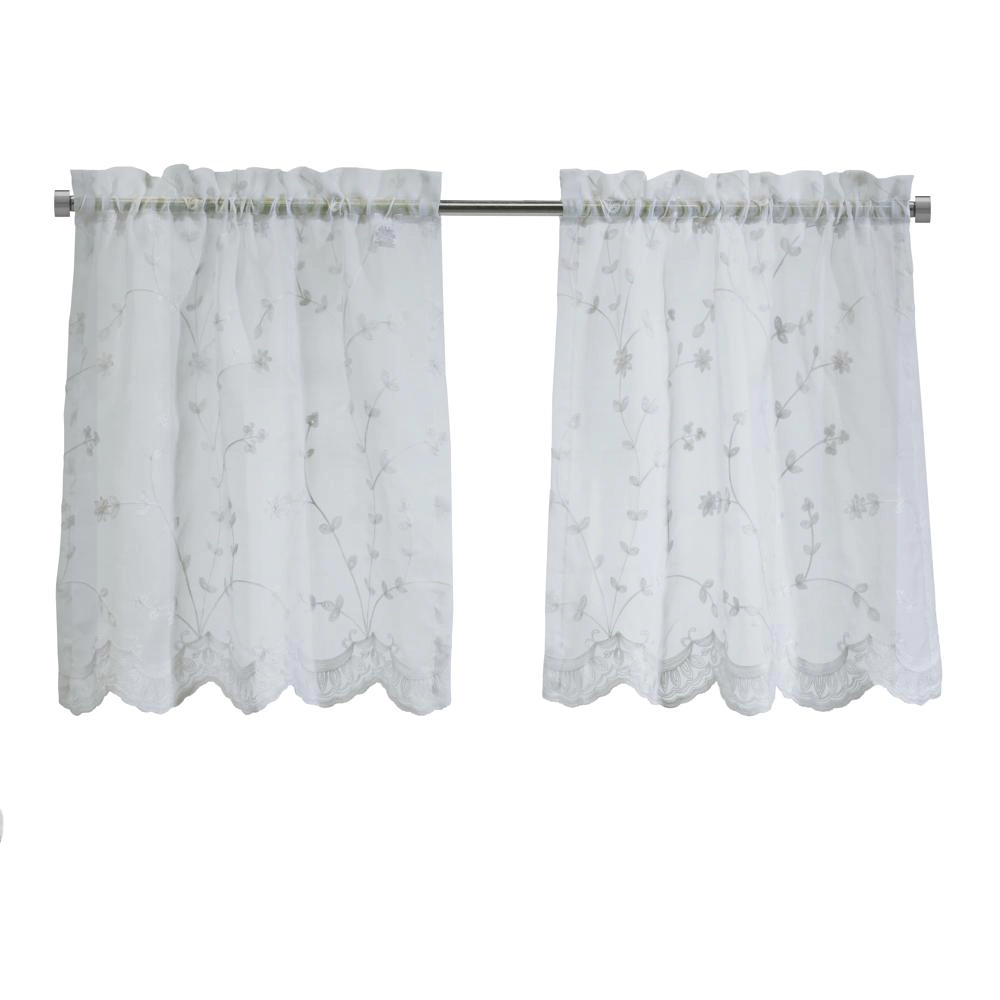 Habitat Grandeur Sheer Floral Motif and Scalloped Bottom Hem Pole Top Curtain Tiers