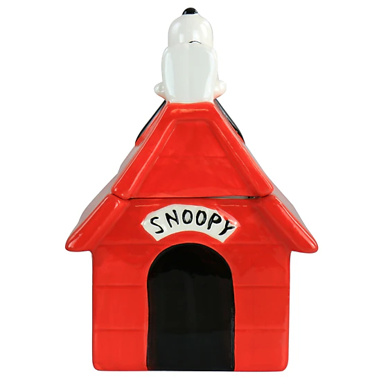 Gibson Peanuts Classic Snoopy Dog House Durastone 11.2in Cooke Jar in Red