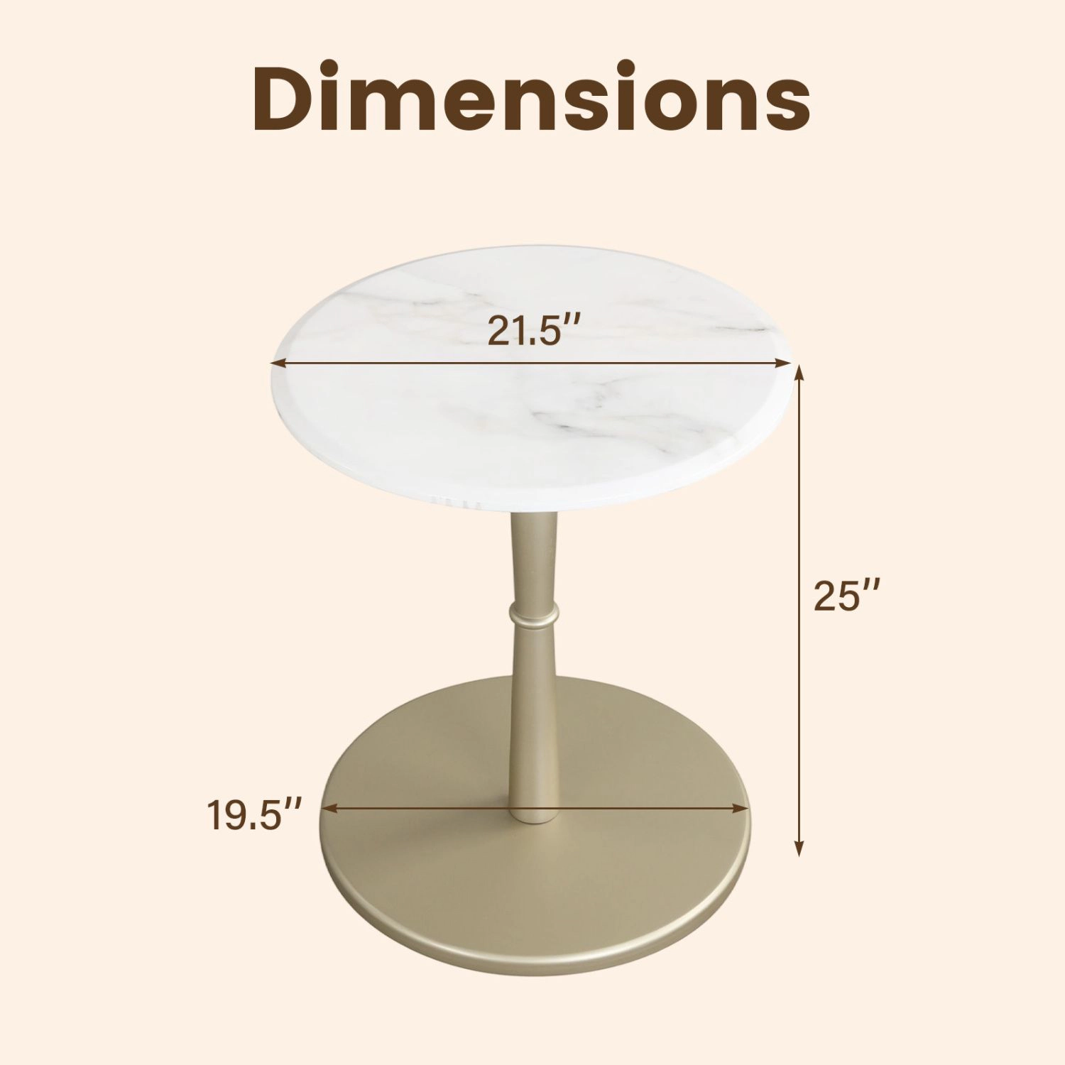 SlickBlue White Marble Side Table with Gold Base and Wood Support