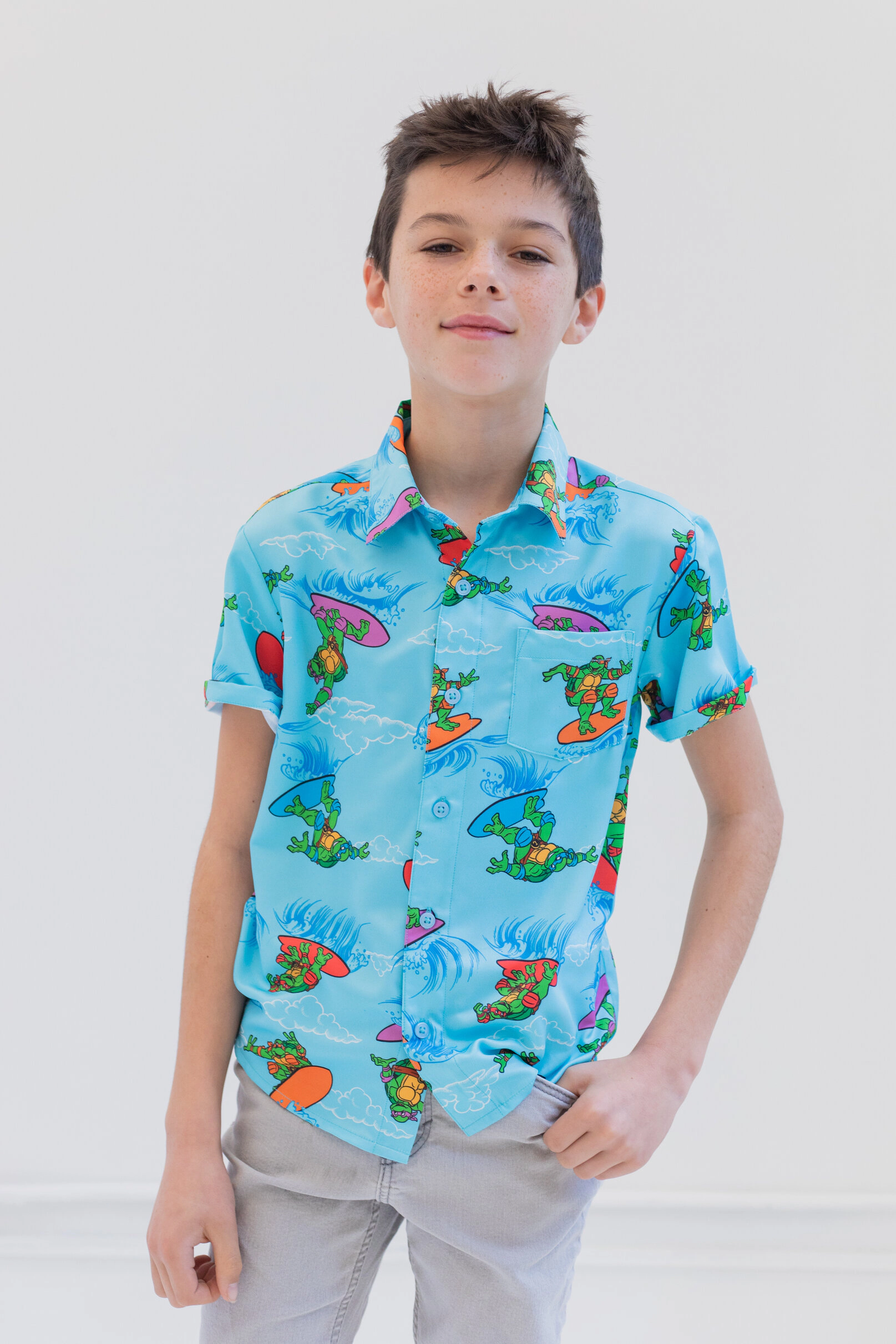 Teenage Mutant Ninja Turtles Boys' Hawaiian Short Sleeve Button Down Shirt