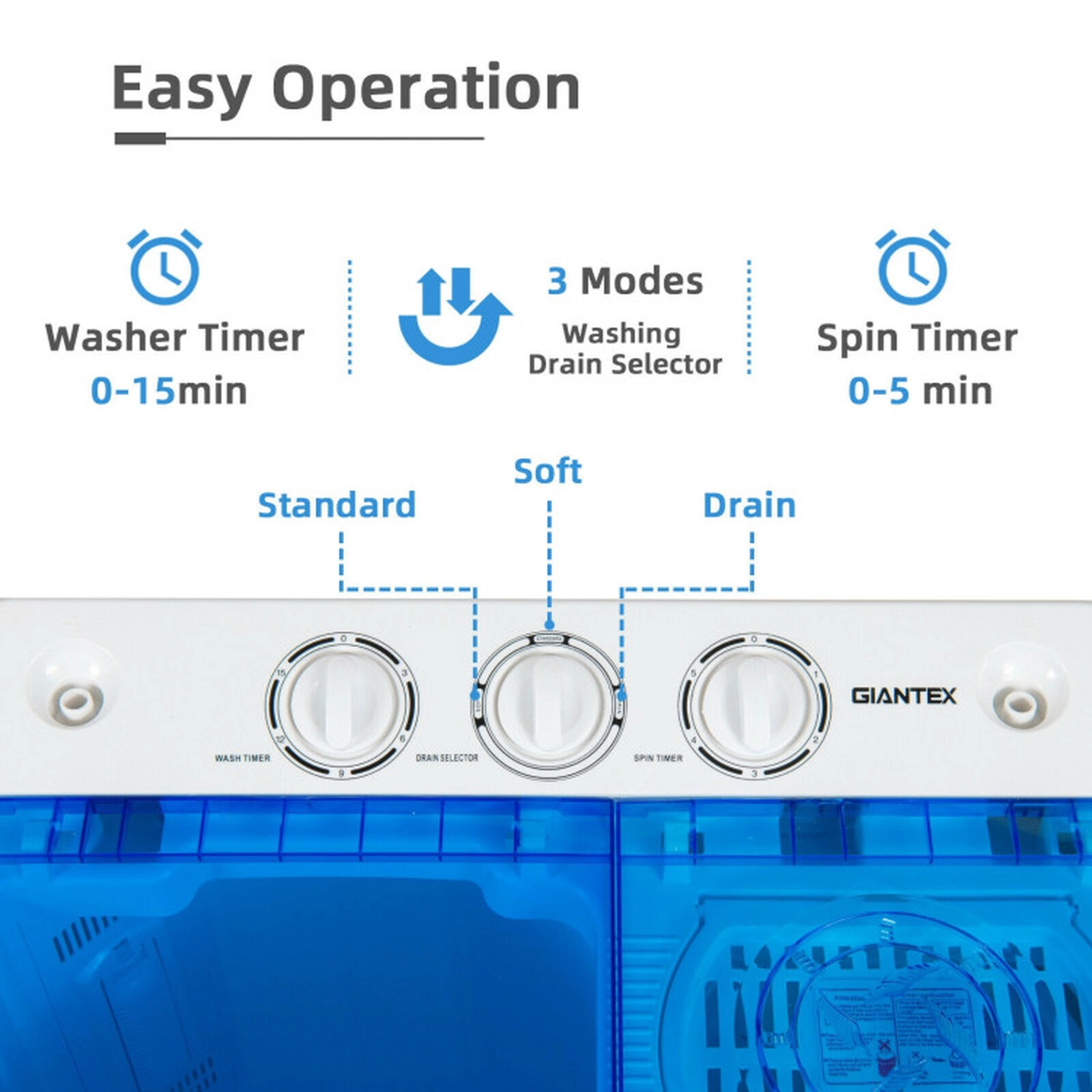SUGIFT 22-lb Total 13.2-lb Wash 8.8-lb Spin 2-in-1 Twin Tub Portable Washing Machine with Drain Pump