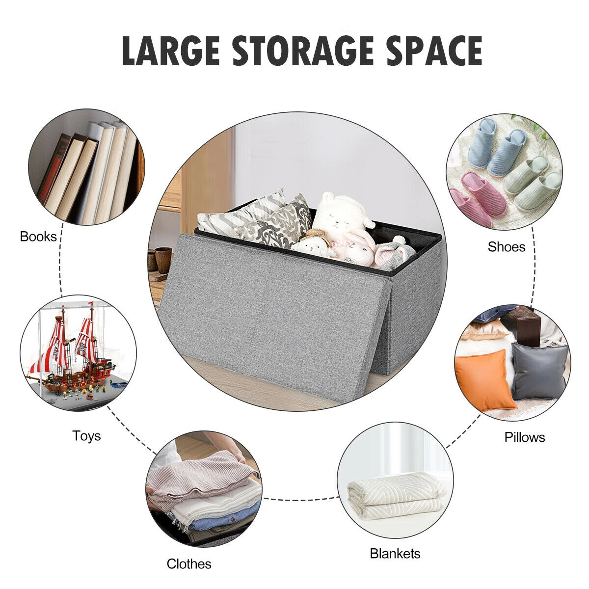 SlickBlue Upholstered Storage Ottoman Bench with Hidden Storage