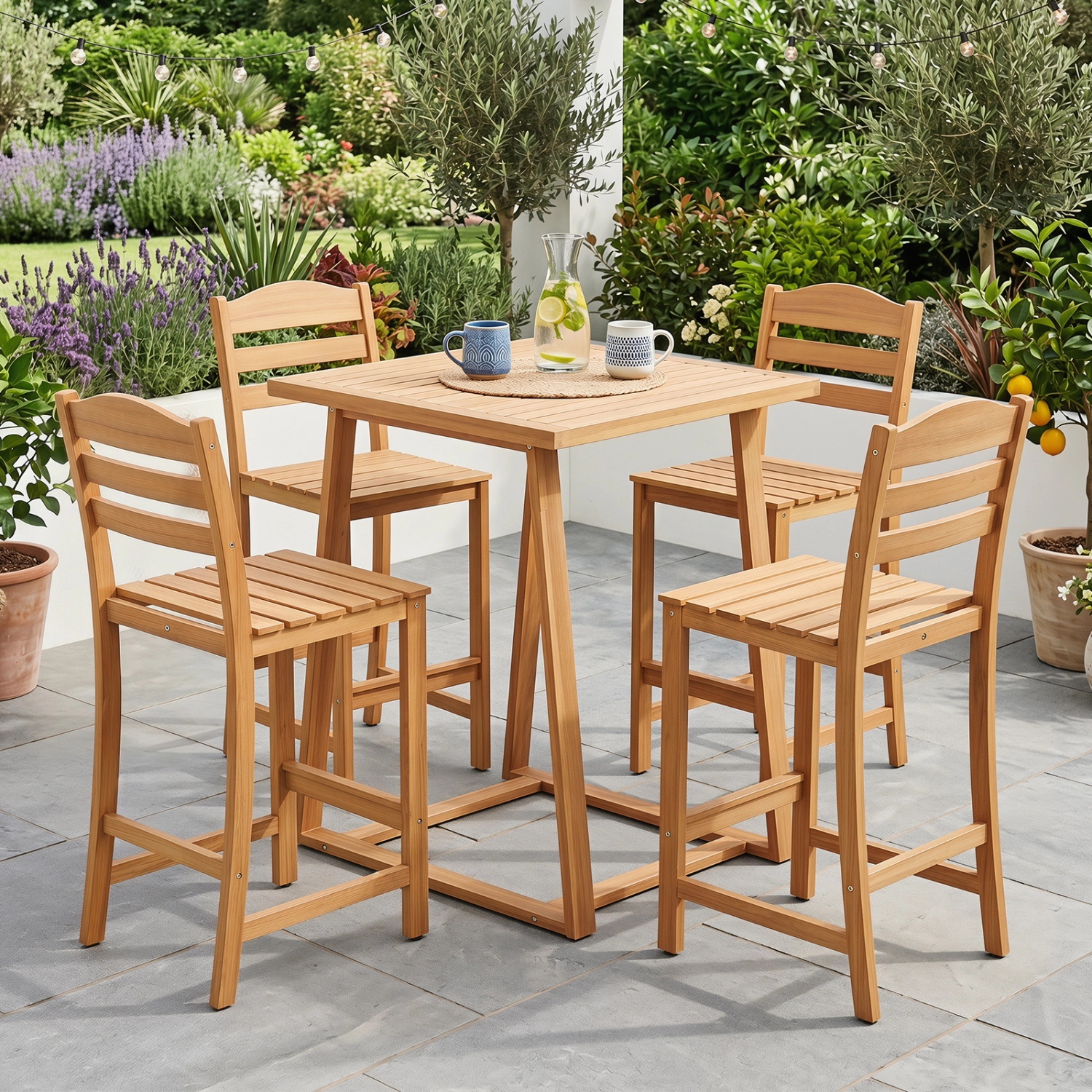 LJG Solid Acacia Wood Bar Stools Heavy-Duty Outdoor Barstools with 400 LBS Max Load