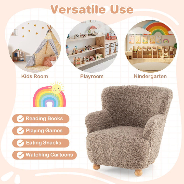 Hivvago Sherpa Kids Sofa Comfy Toddler Armchair With Solid Rubber Wood Legs