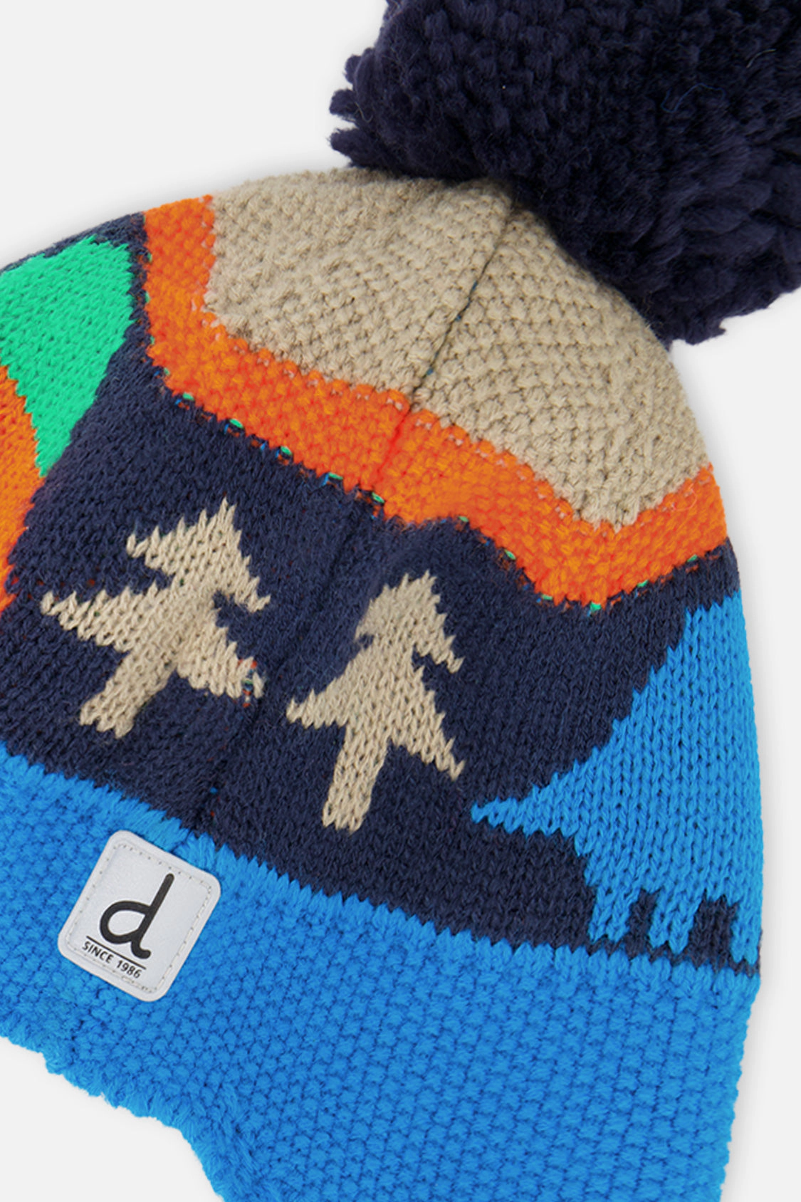 Deux par Boys Dinosaur Print Winter Peruvian Knit Hat with Pompom